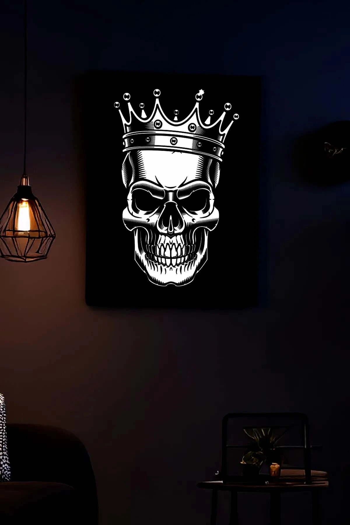 Reflective Crowned Skull Gothic Painting with Black Leather Background