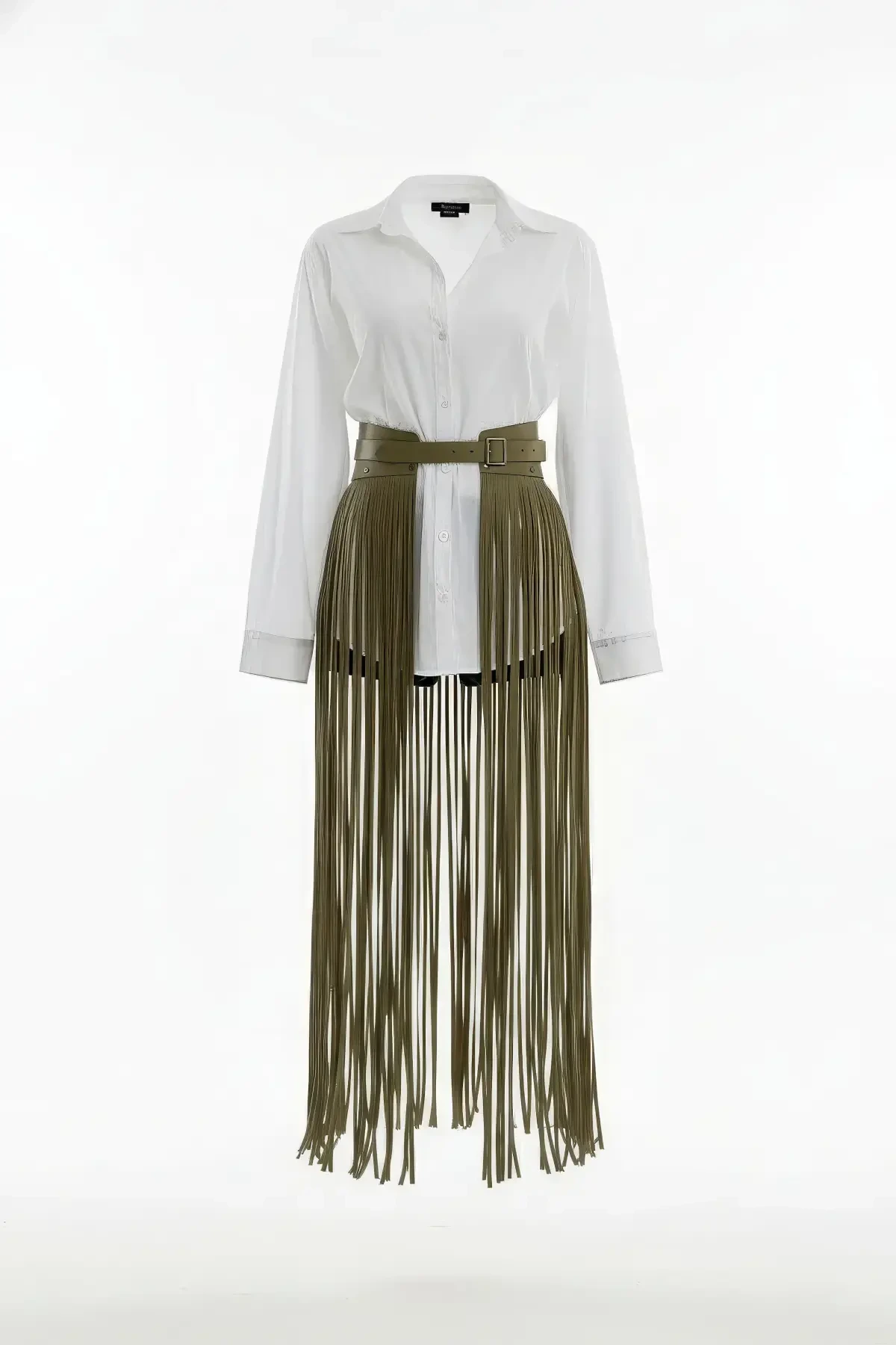 Khaki Skirt Buckle Maxi Length Rope Detailed Skirt - APFT1003