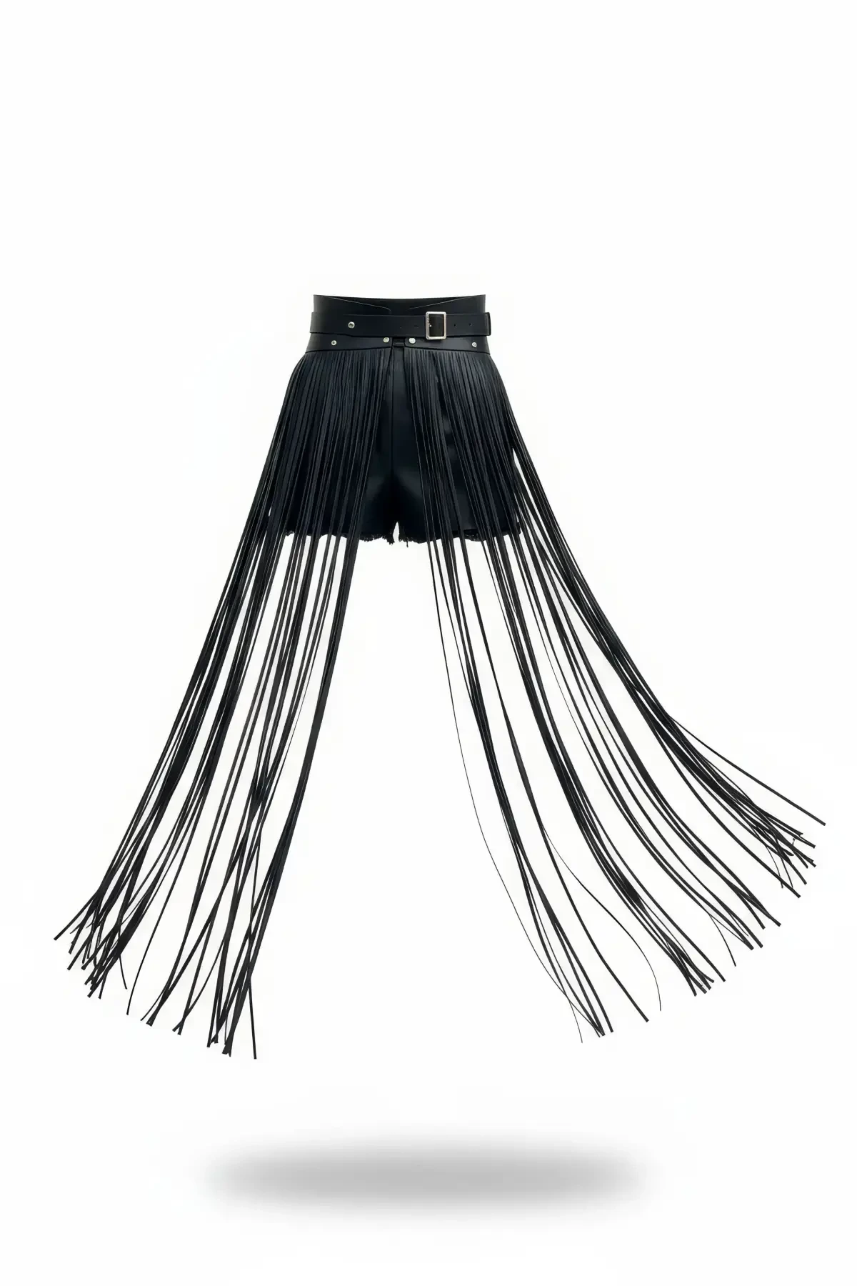 Black Skirt Faux Leather Skirt Long Tasseled High Waist Skirt - APFT1003