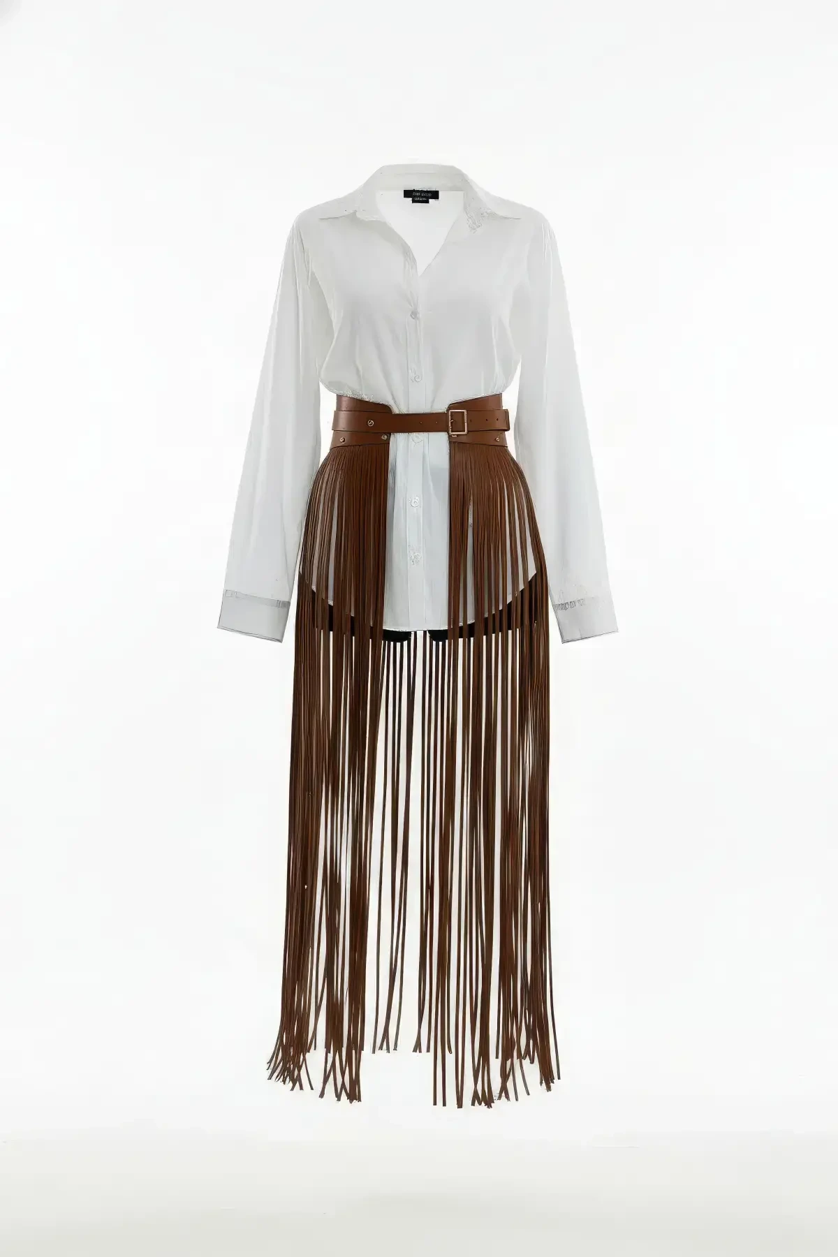 Tan Skirt Long Tasseled Faux Leather Skirt - APFT1003