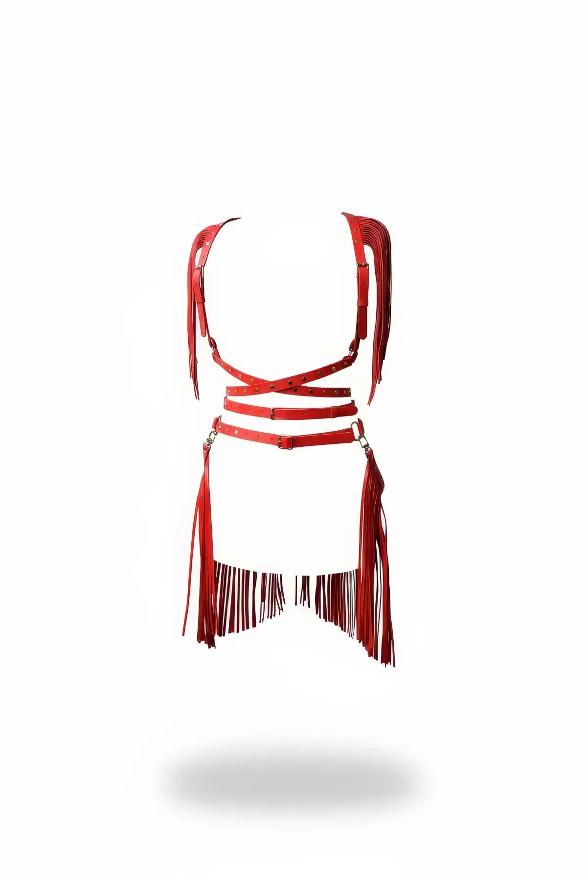 Kırmızı Kadın Kemer Çoklu Deri Vücut Aksesuarı - APFT1005