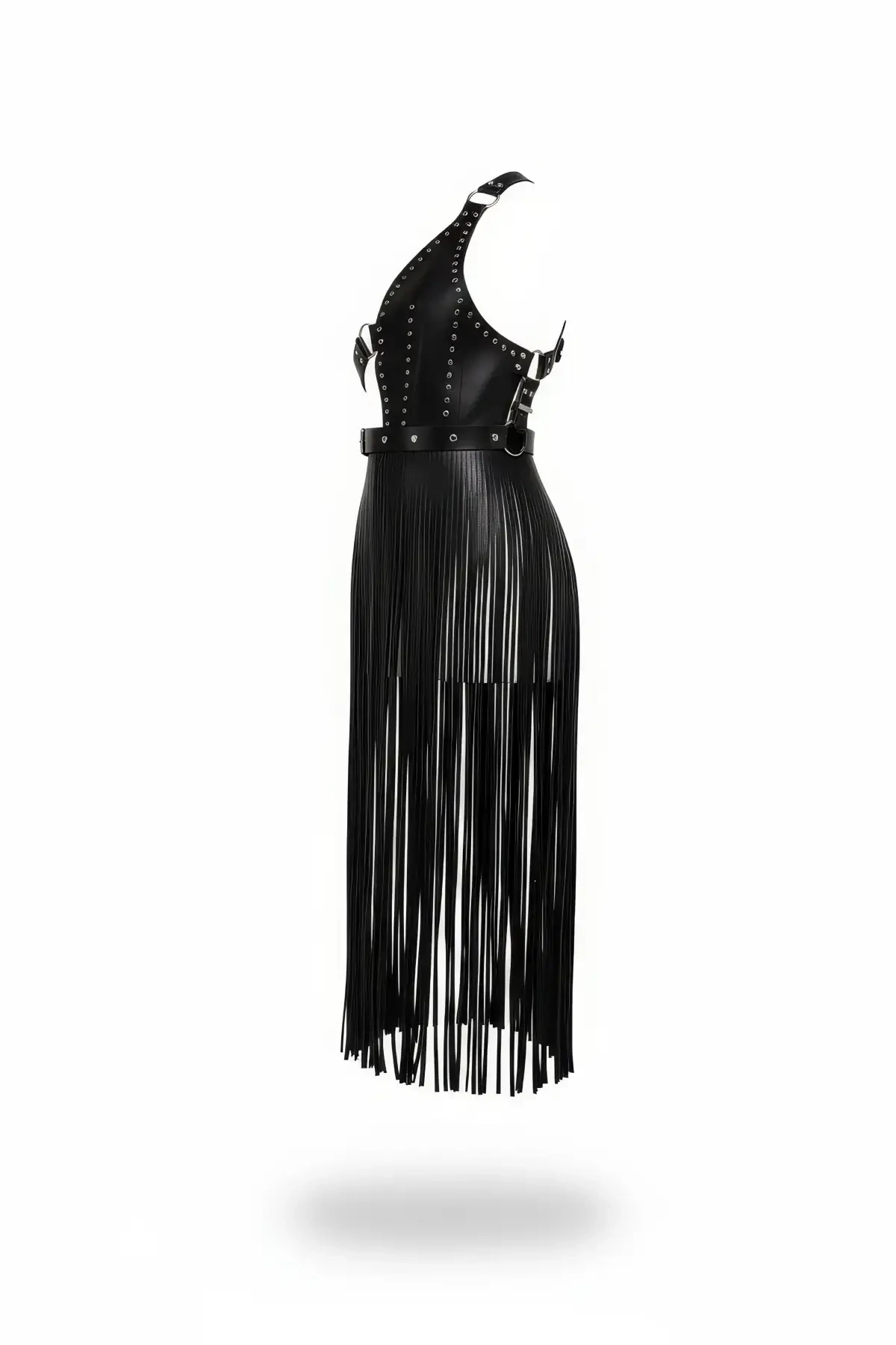 Black Skirt Faux Leather Skirt Long Stripe Detailed Skirt - APFT1014