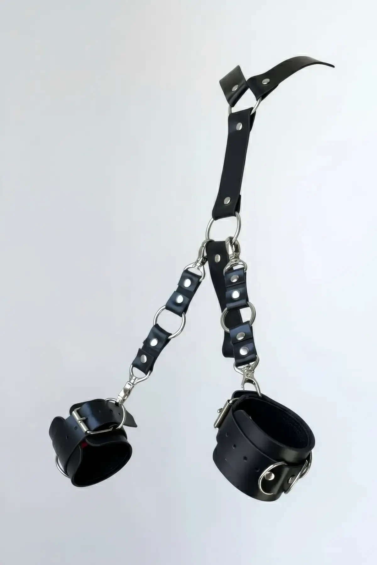 Black Whip - Handcuff Set with Leather Connection and Metal Detail - APFT1024