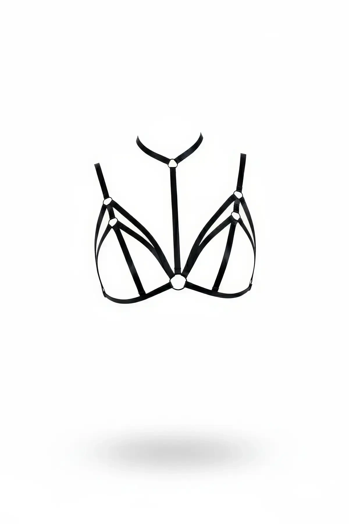 Black Chest Harness Neck Collar with Ring Cross Band Detail - APFT103