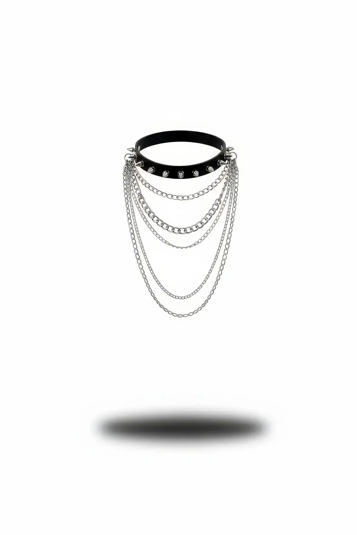 Black Choker Studded Multi-Layered Chain Choker - APFT1042
