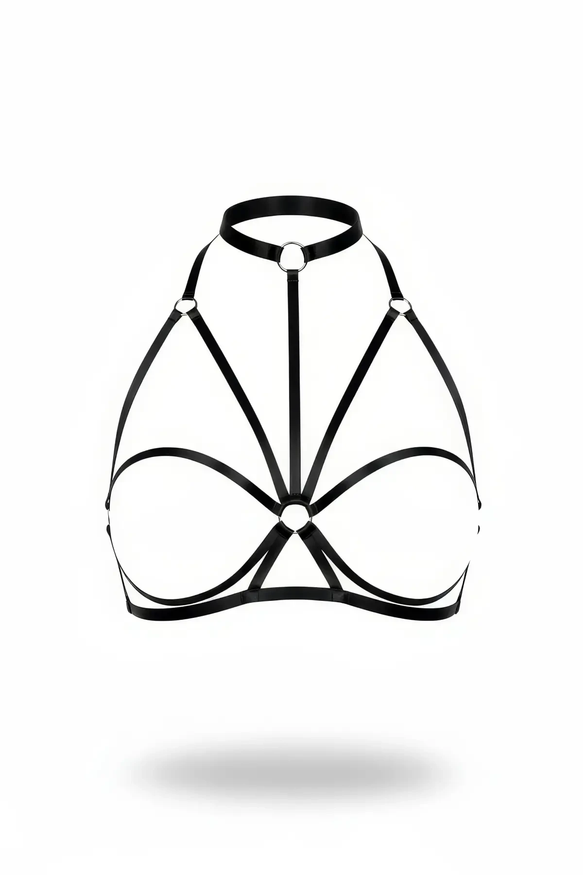 Black Chest Harness High Collar with O Ring Detail - APFT1044