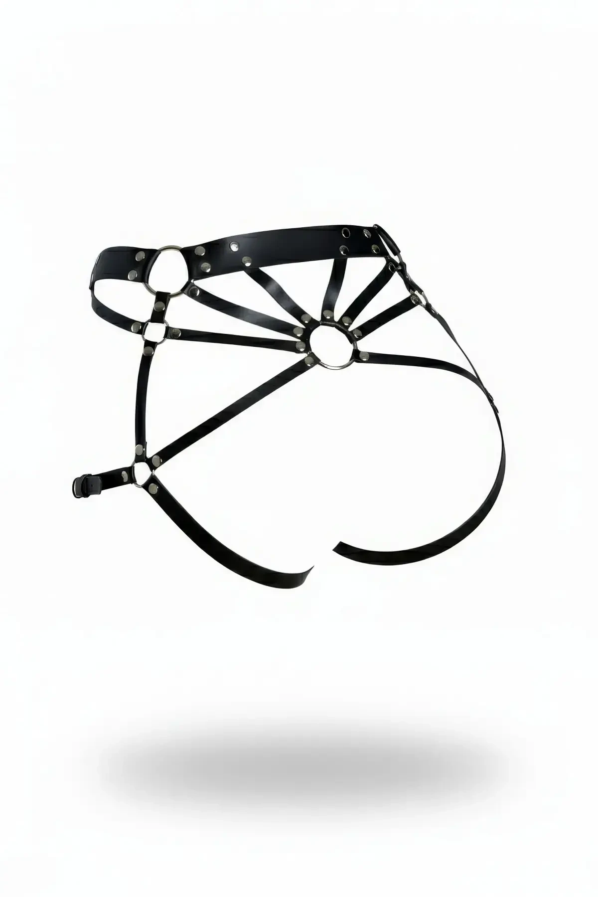 Black Thong - Panties Leather Banded Ring Detailed Hip Accessory - APFT1048