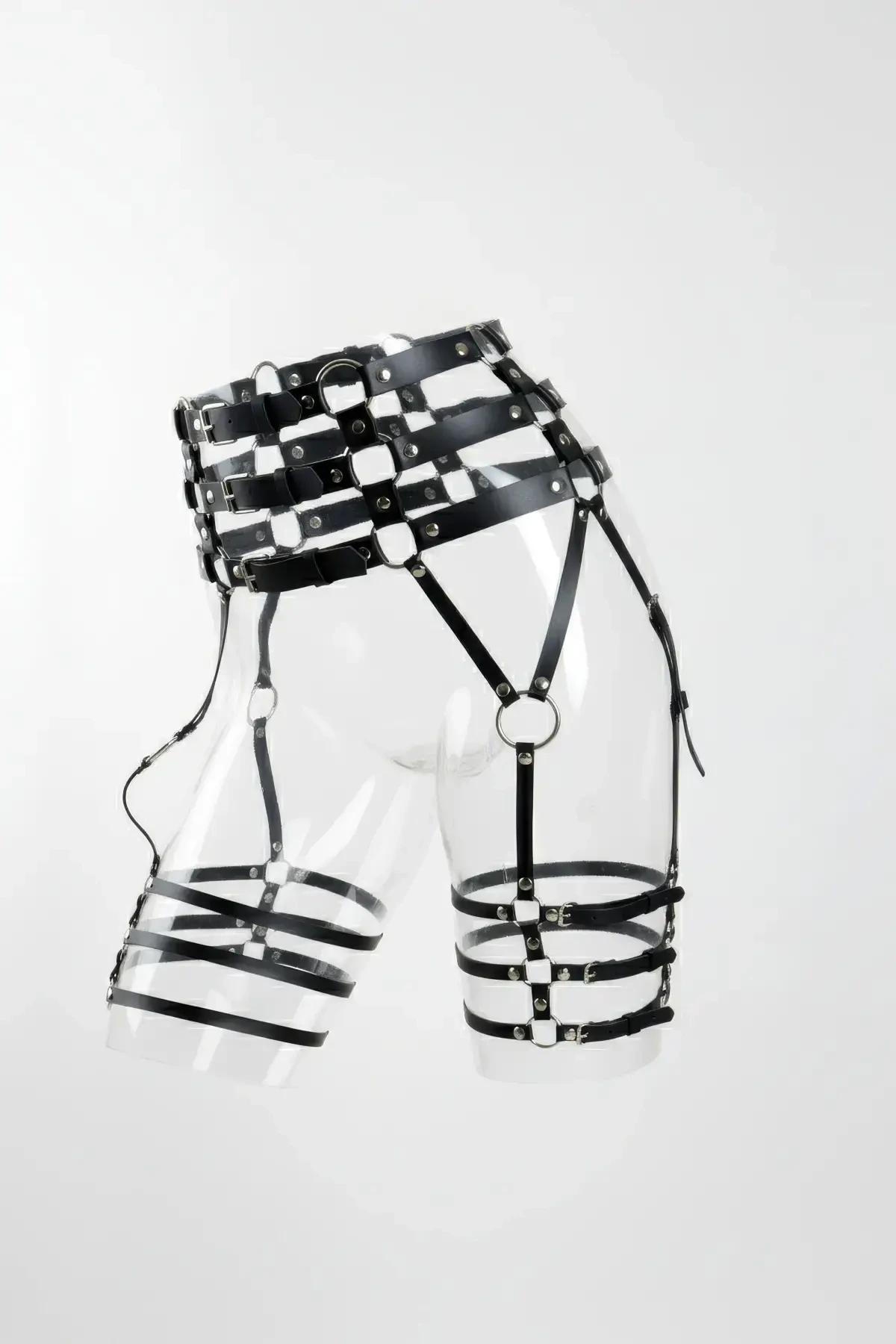 Black Garter Harness High Waist Multiple Belts with Metal Buckle - APFT1051