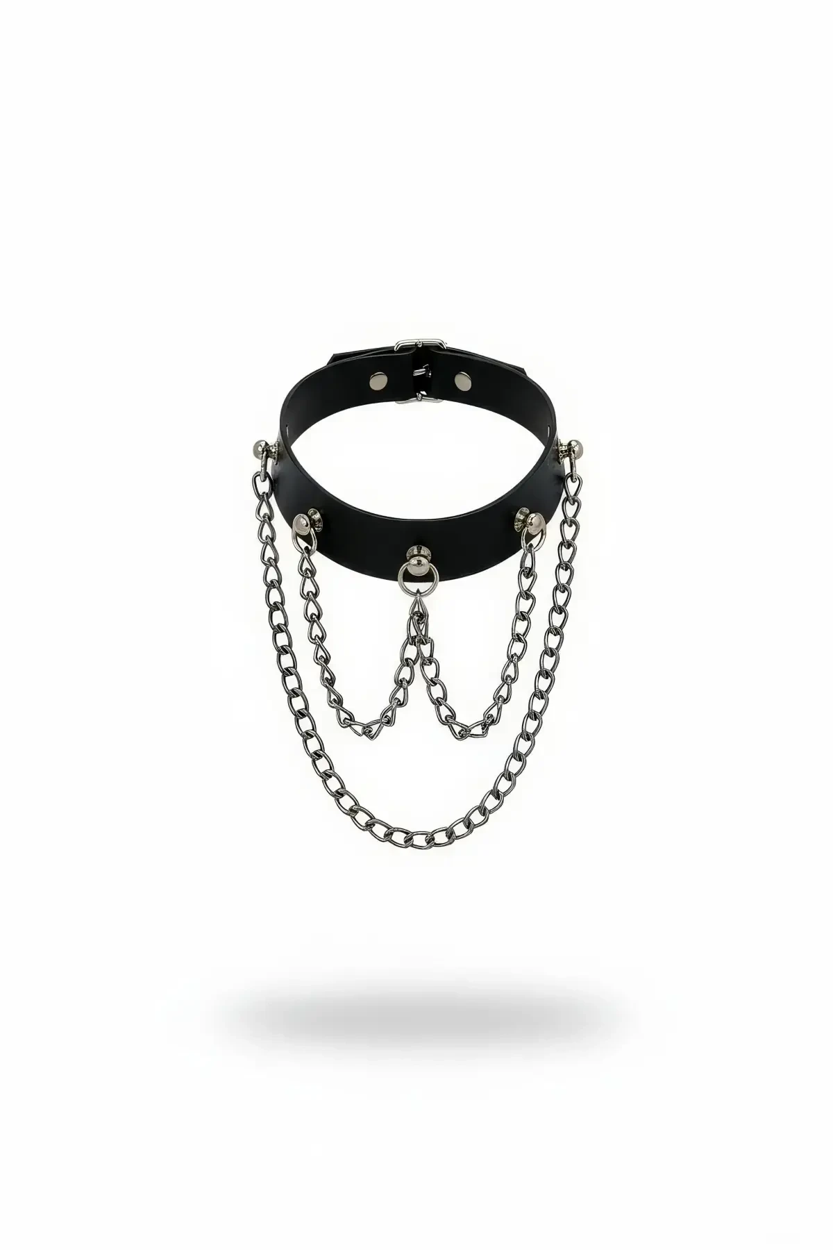 Black Choker Leather Chain Detailed Collar Necklace - APFT1071