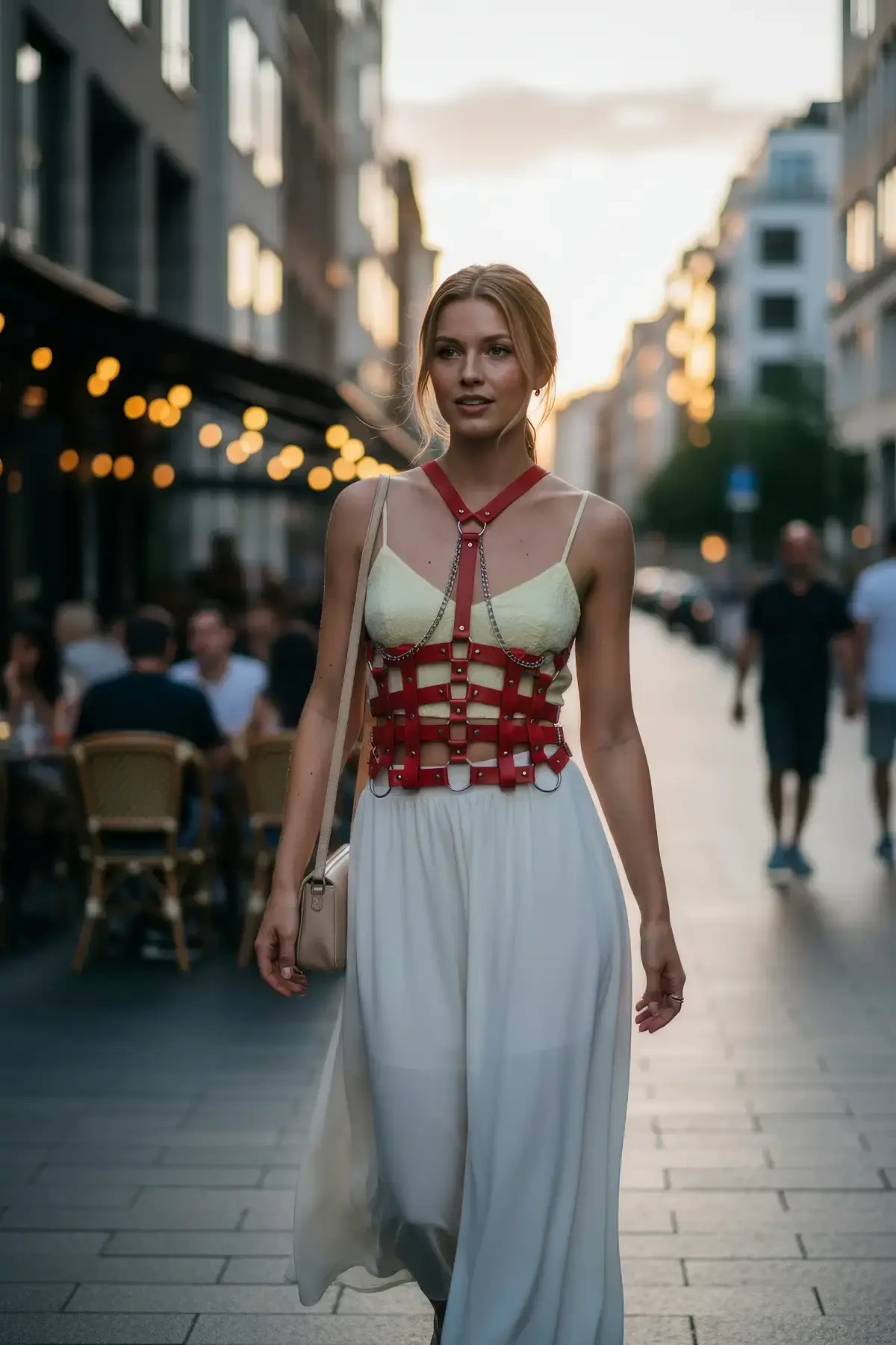 Kırmızı Kadın Kemer Korse Yapılı Zincir Detaylı - APFT1072