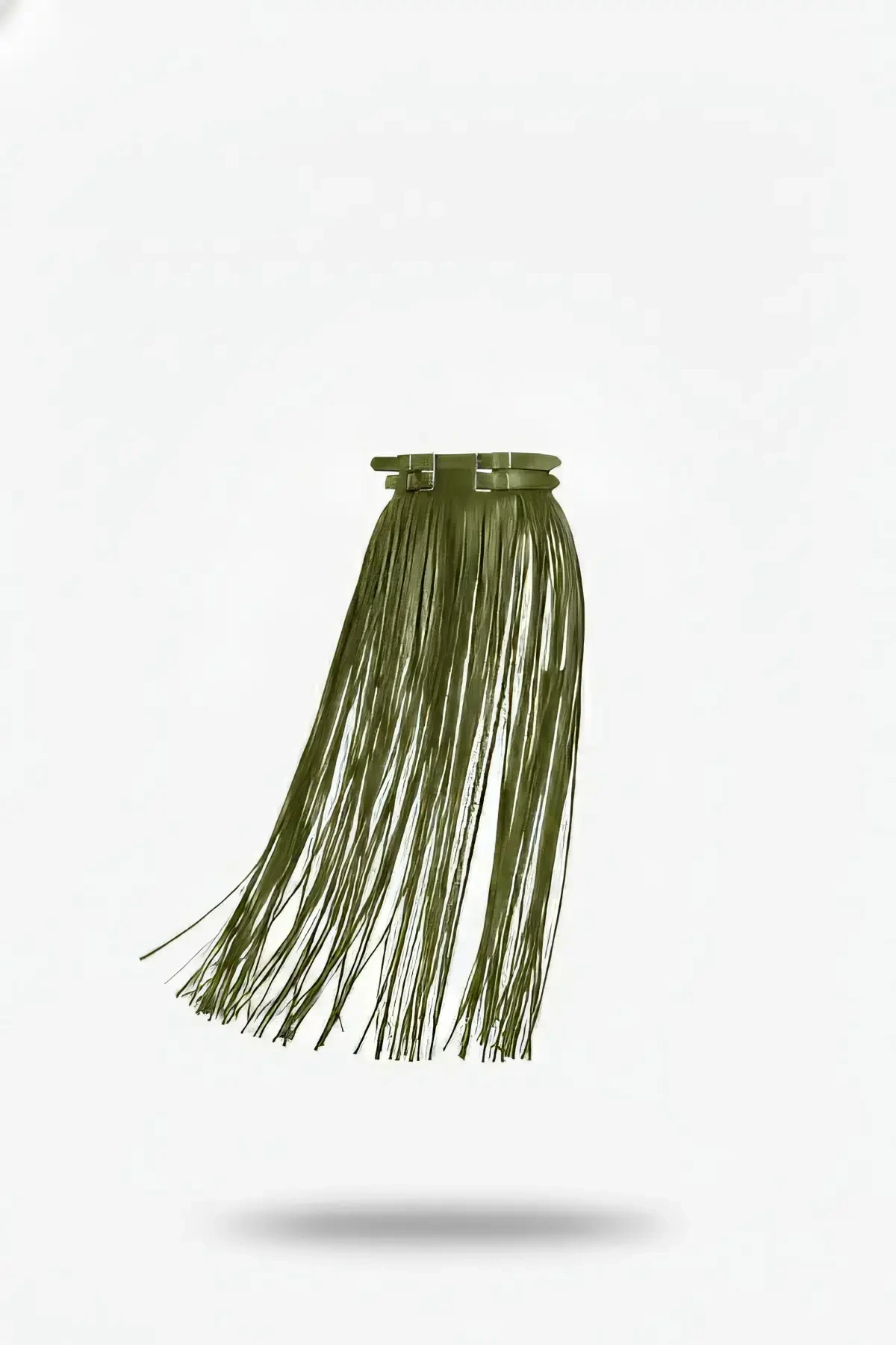 Khaki Skirt Long Tasseled Faux Leather Skirt - APFT1090