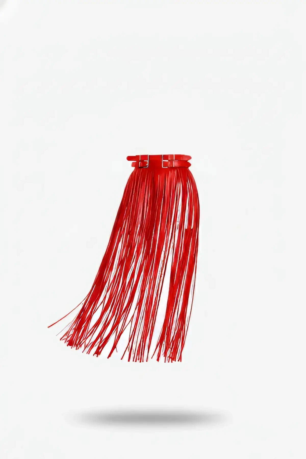 Red Skirt Buckle Faux Leather Skirt with Long Stripes - APFT1090