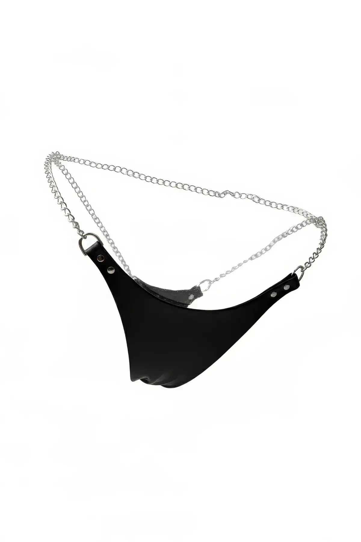 Black Thong - Panties Shiny Faux Leather Chain Link - APFT1157