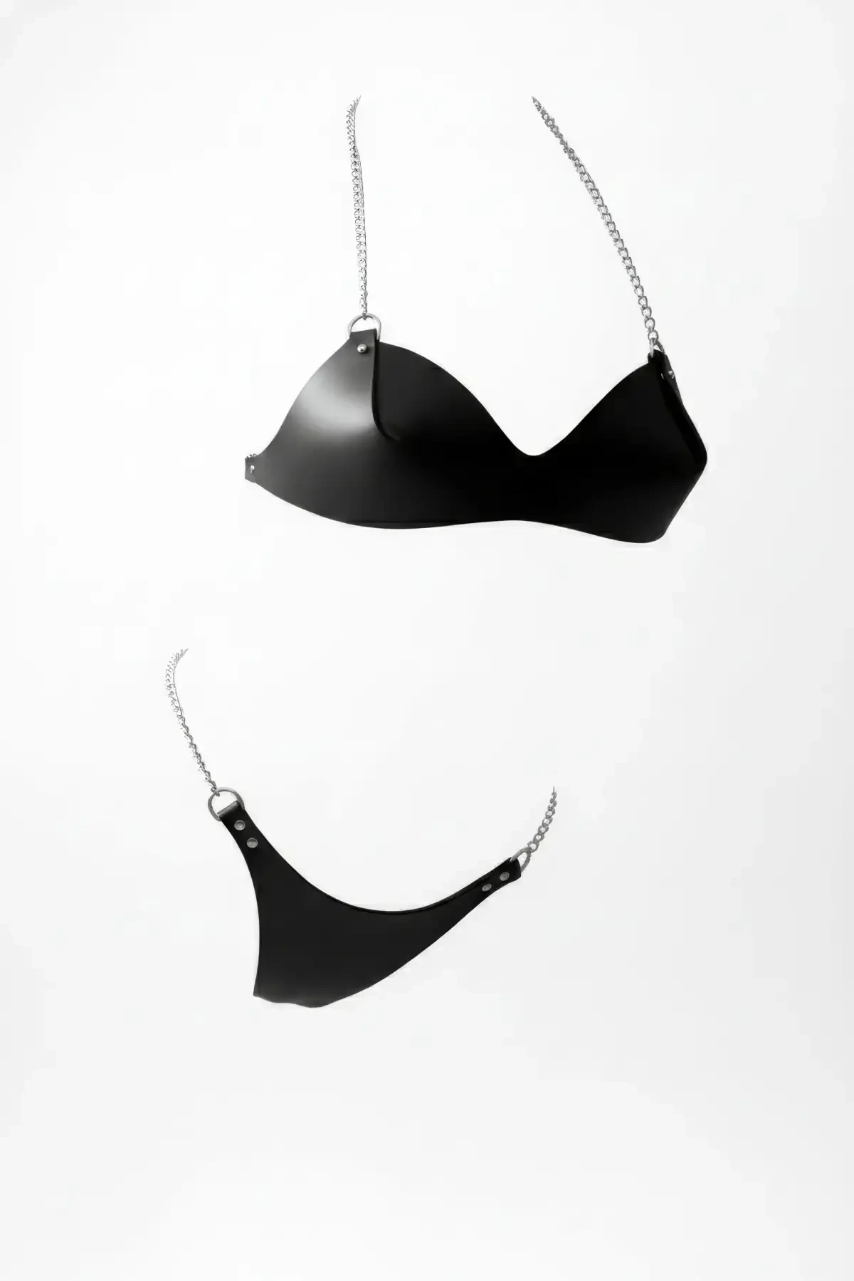 Siyah Harness Takım Suni Deri Zincir Detaylı - APFT1169