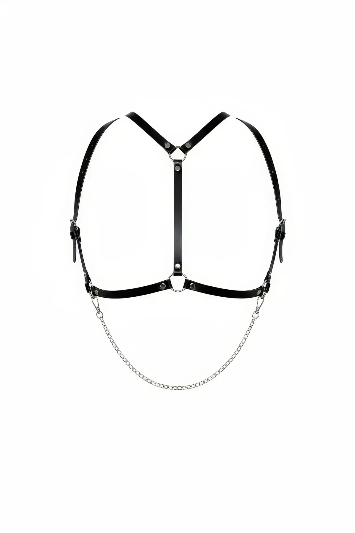 Black Chest Harness Chain Detailed Faux Leather Adjustable - APFT1185