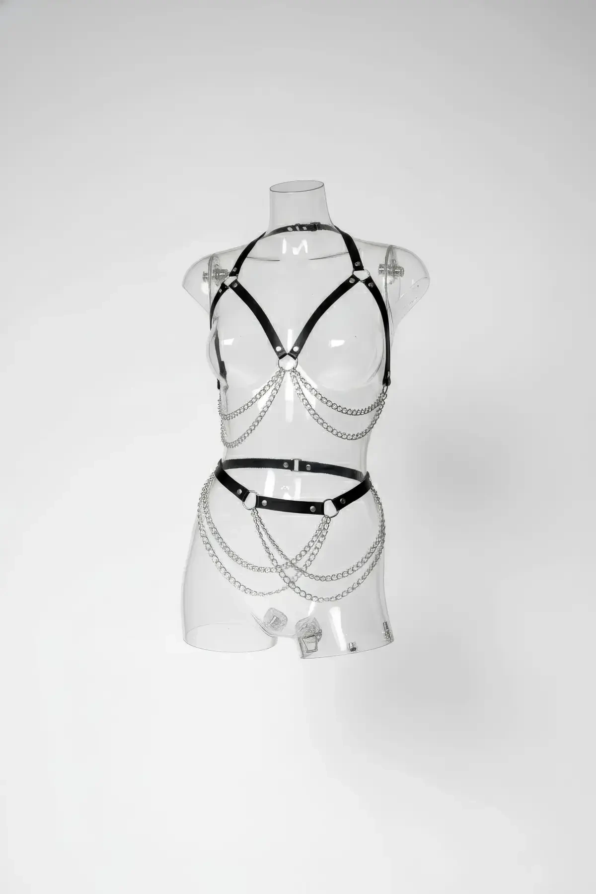 Siyah Harness Takım Zincir Detaylı Metal Halka Aksesuar - APFT1195