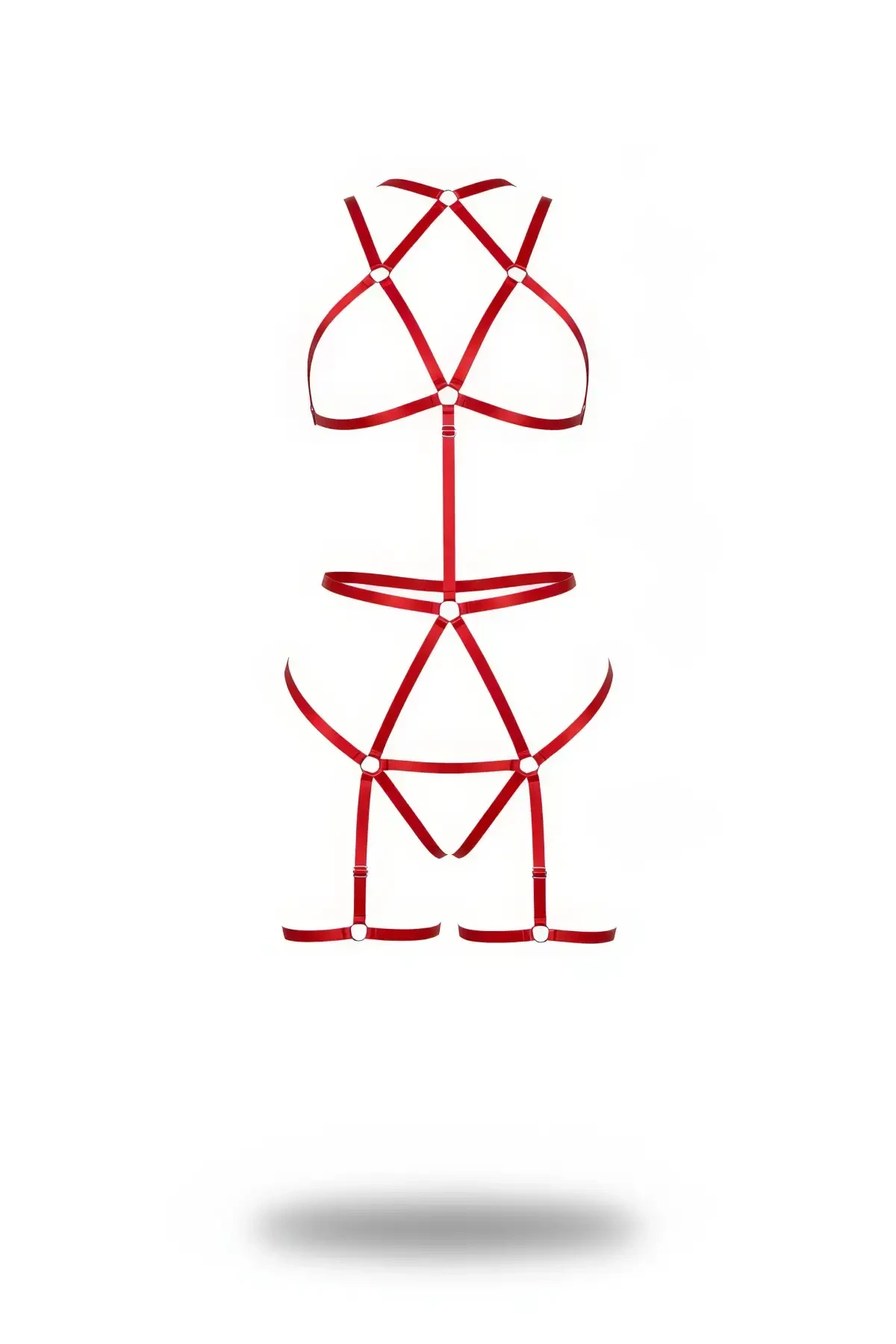 Red Body Harness with Satin Stripes and Metal Ring Detail - APFT1200