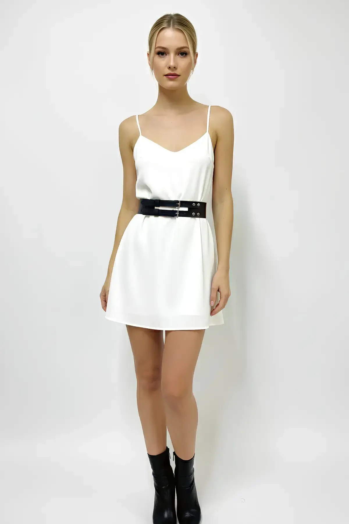 Siyah Kadın Kemer Çift Tokalı Kalın Bel Aksesuarı - APFT1203