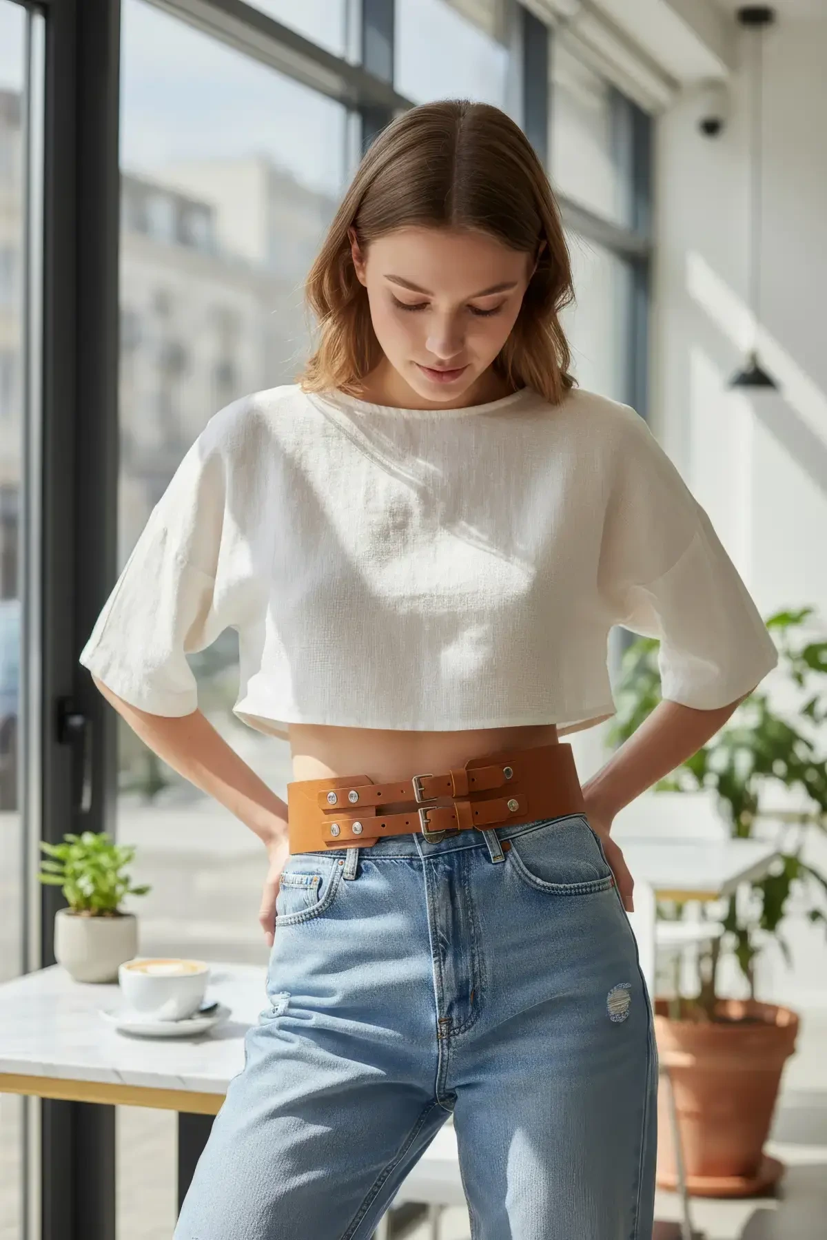 Taba Kadın Kemer Kalın Çift Tokalı Bel Aksesuarı - APFT1203