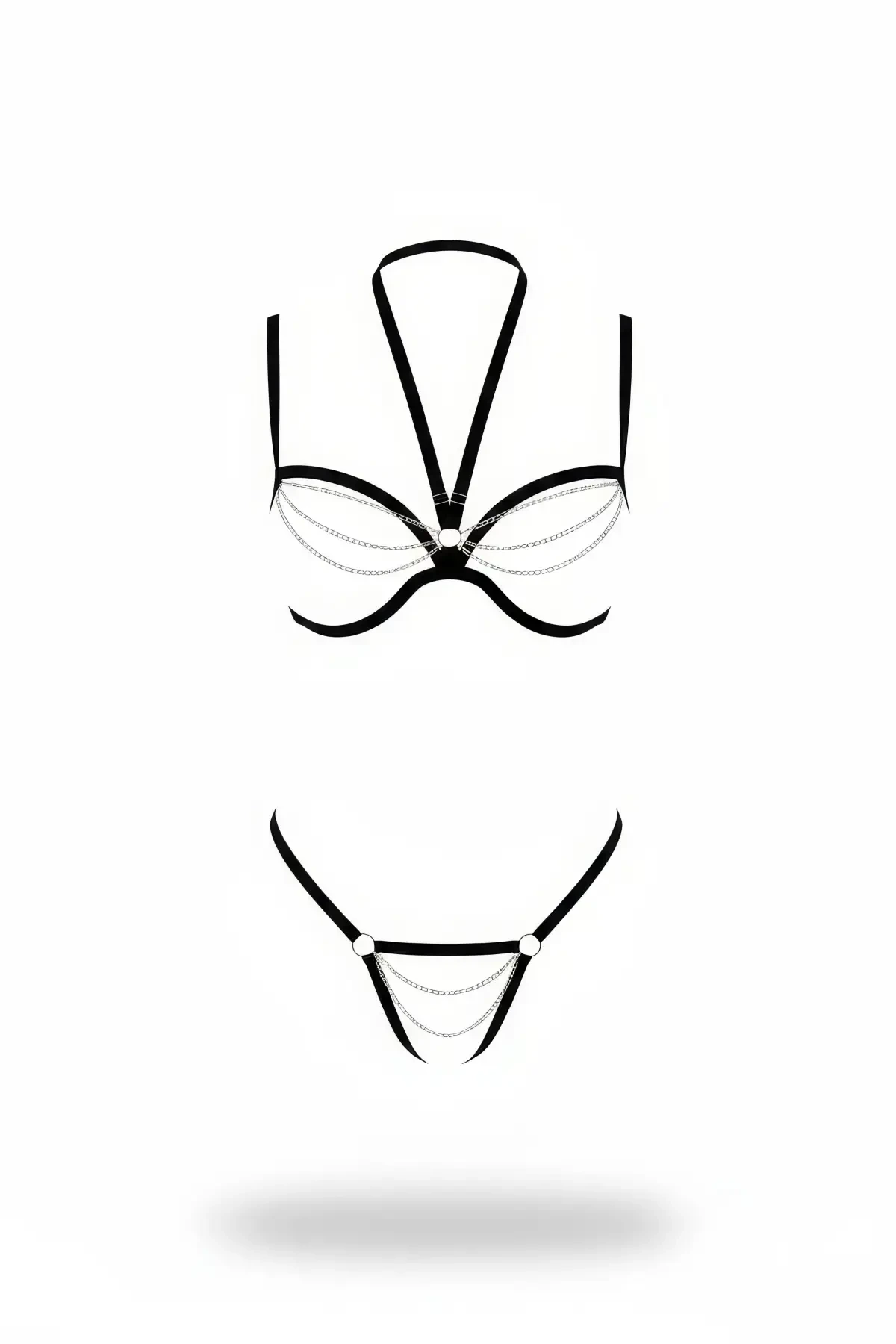 Siyah Harness Takım Zincir Detaylı Vücut Braleti - APFT1204