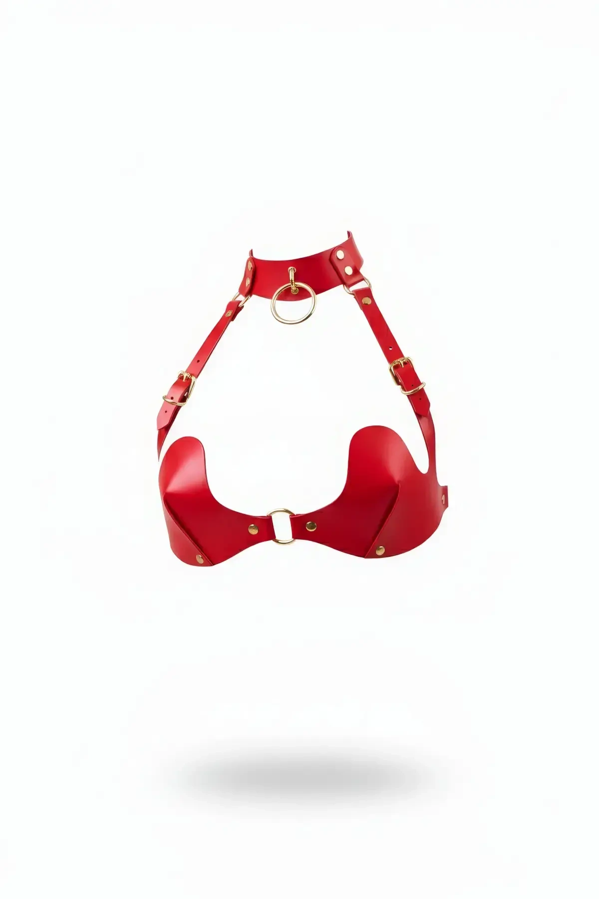 Red Chest Harness Leather Corset with Gold Buckle - APFT1226