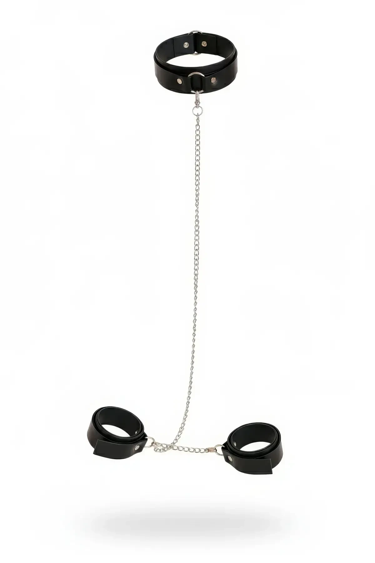 Black Sexy Accessory Leather Neck Collar Chain Handcuff Set - APFT1247