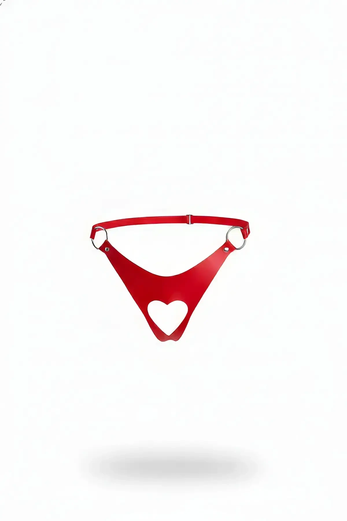 Red Thong - Panties Faux Leather Heart Cut - APFT1277