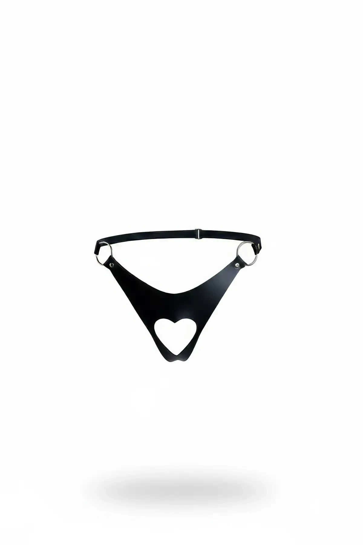 Black Thong - Panties Leather Heart Cut Metal Ring - APFT1277