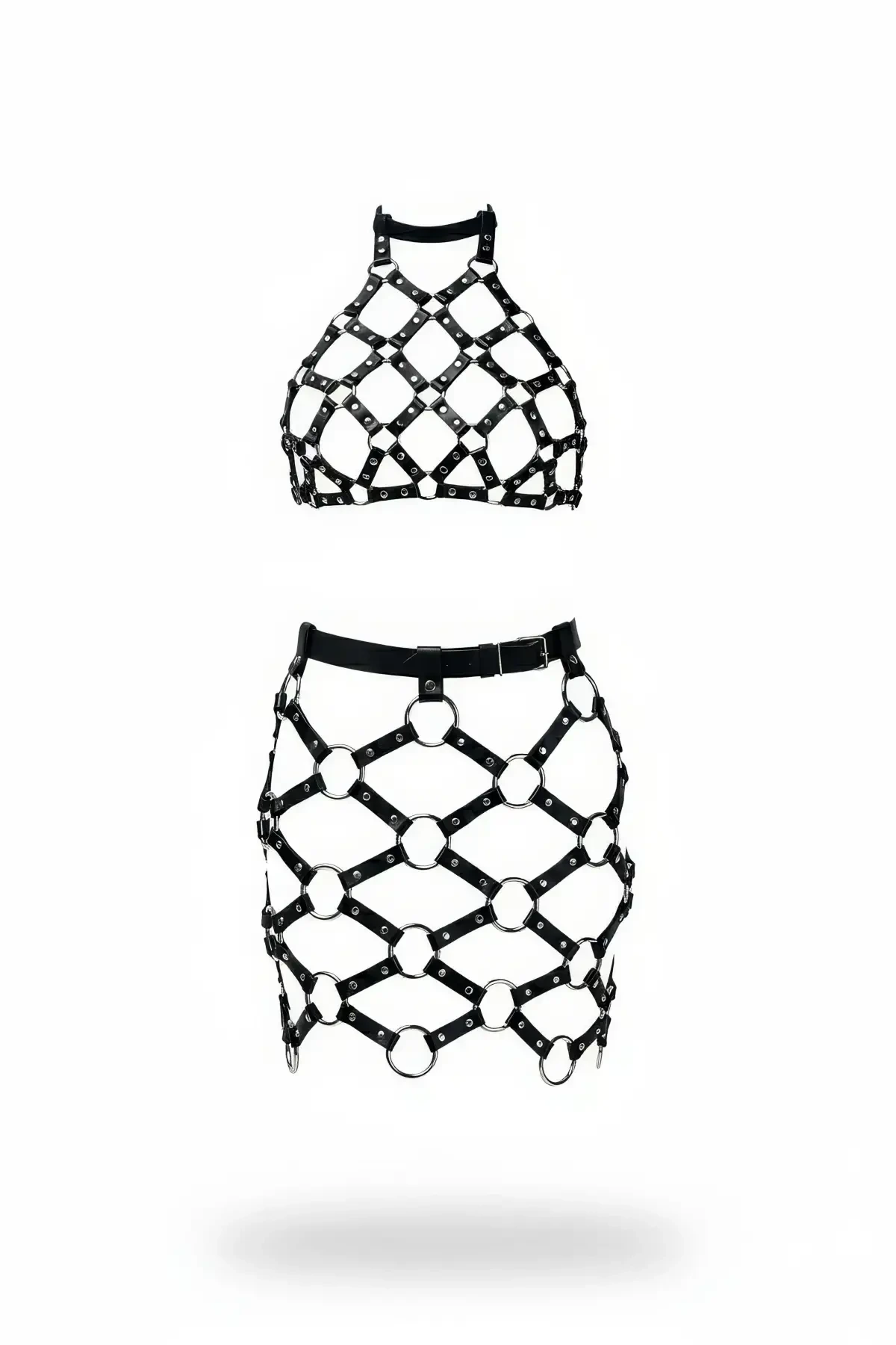 Black Skirt Faux Leather Skirt Metal Ring Mini Skirt - APFT1289