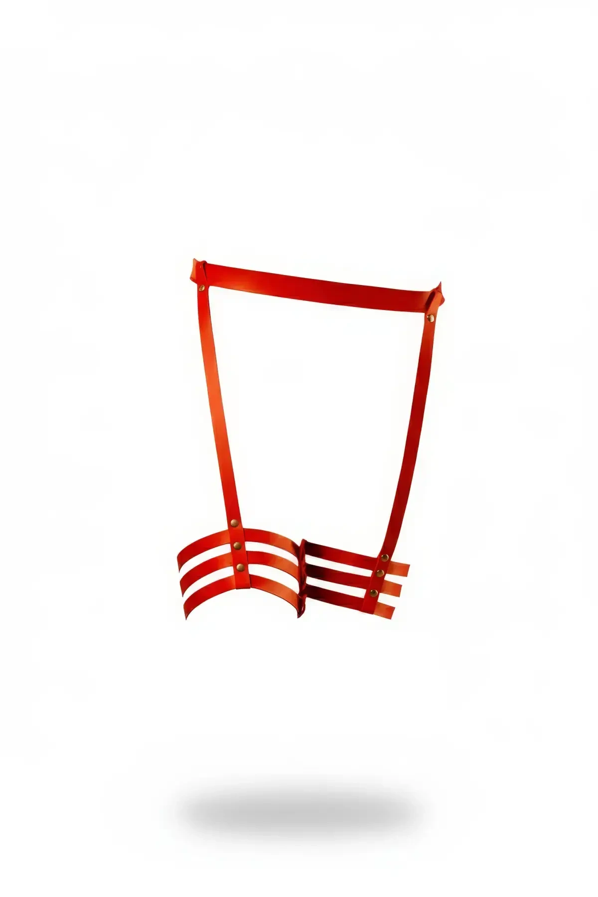 Red Garter Harness Leather Leg Accessory with Staple Detail - APFT129