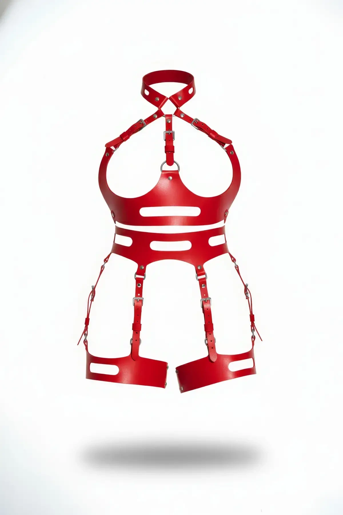 Red Garter Harness Leather Adjustable Buckle Body Belts - APFT1302