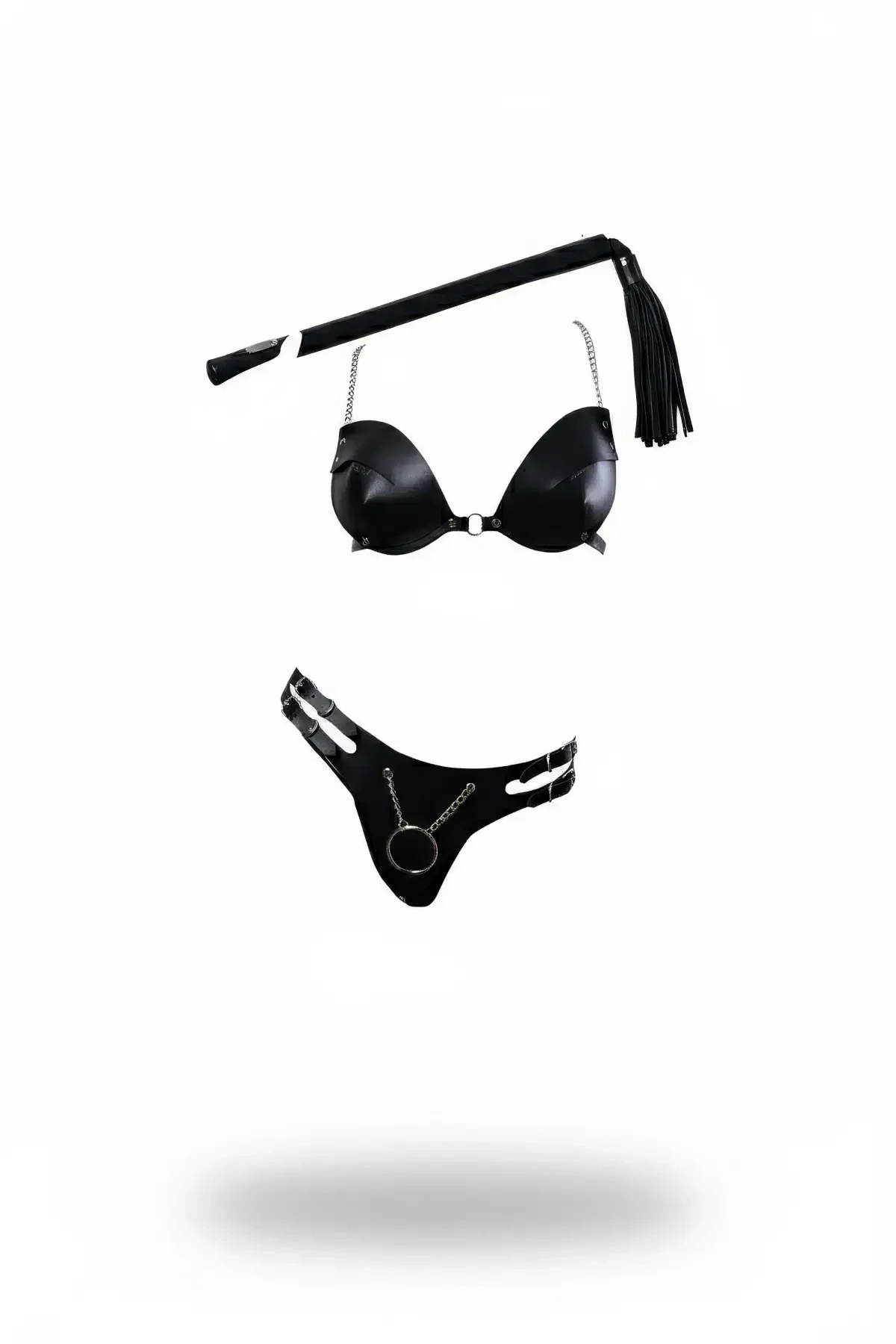 Siyah Harness Takım Deri Büstiyer Zincir Detaylı - APFT1353