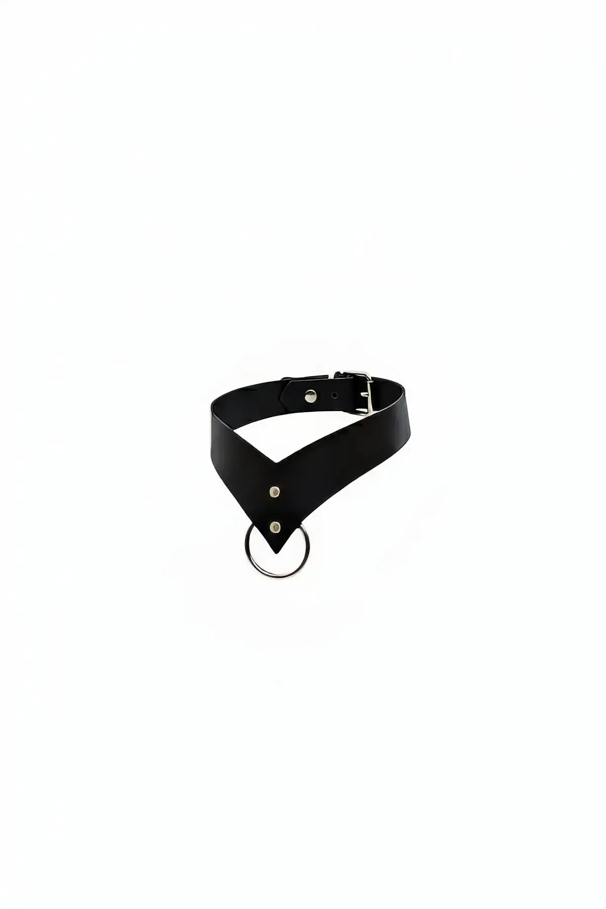 Black Choker with Leather Ring Detail - APFT1370