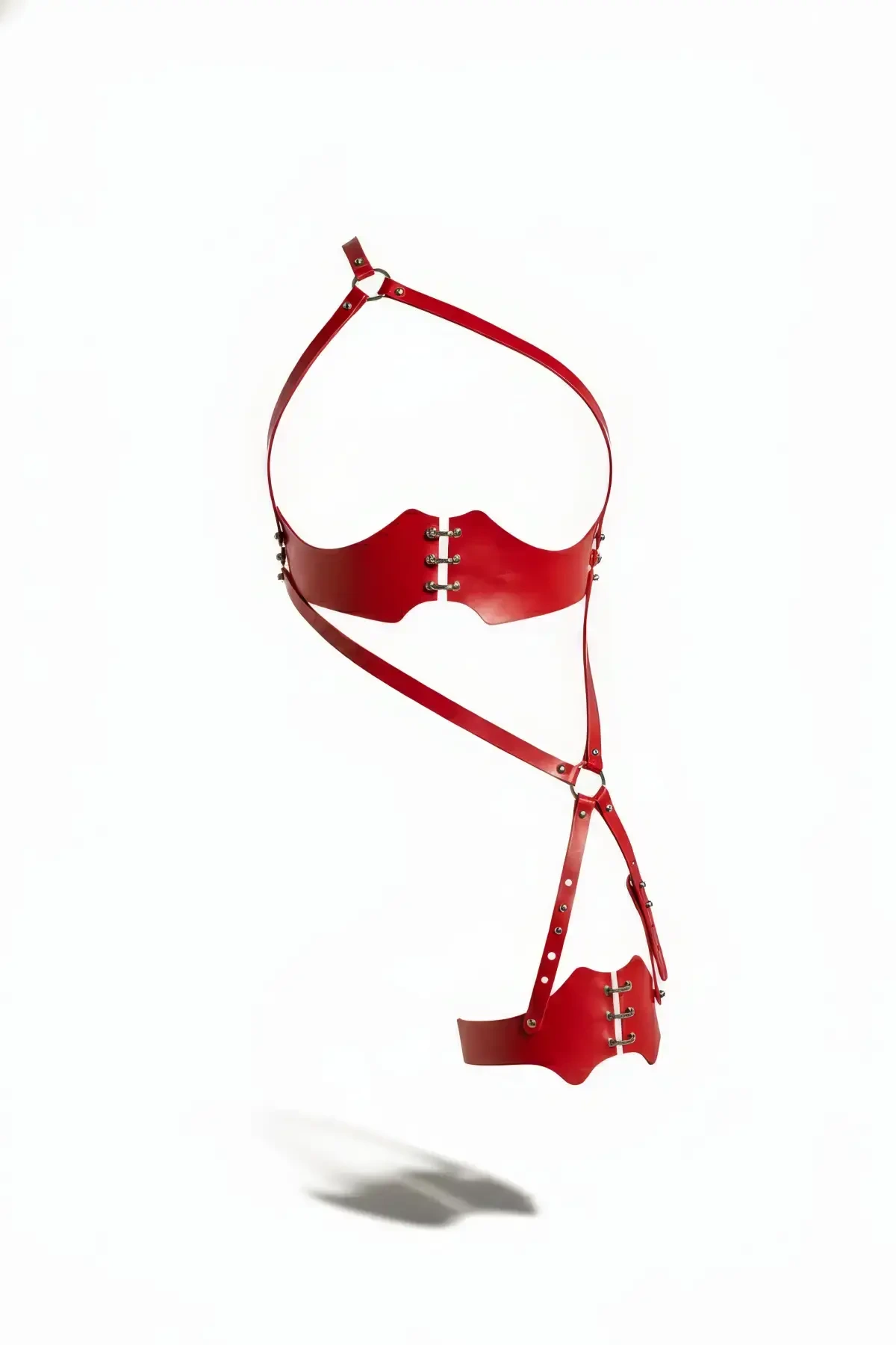 Red Garter Harness Leather Corset Detailed Body Binding - APFT1372