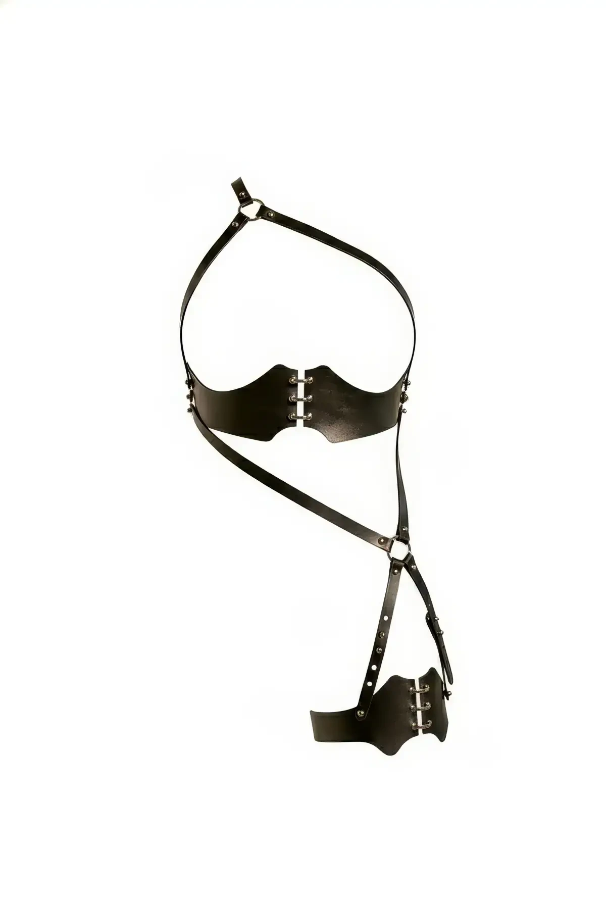 Black Garter Harness Leather Body Accessory with Stud Detail - APFT1372
