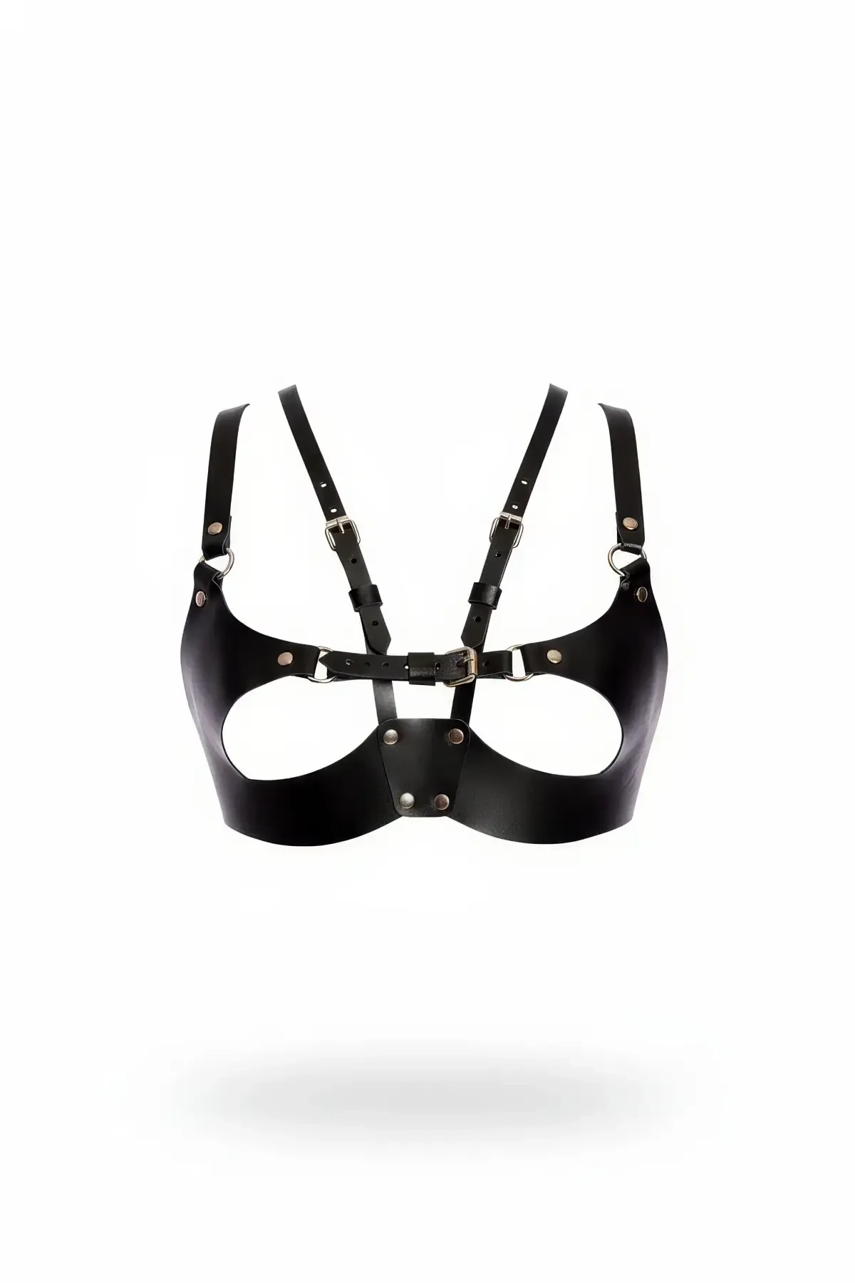 Black Chest Harness Faux Leather with Adjustable Metal Buckle - APFT1377