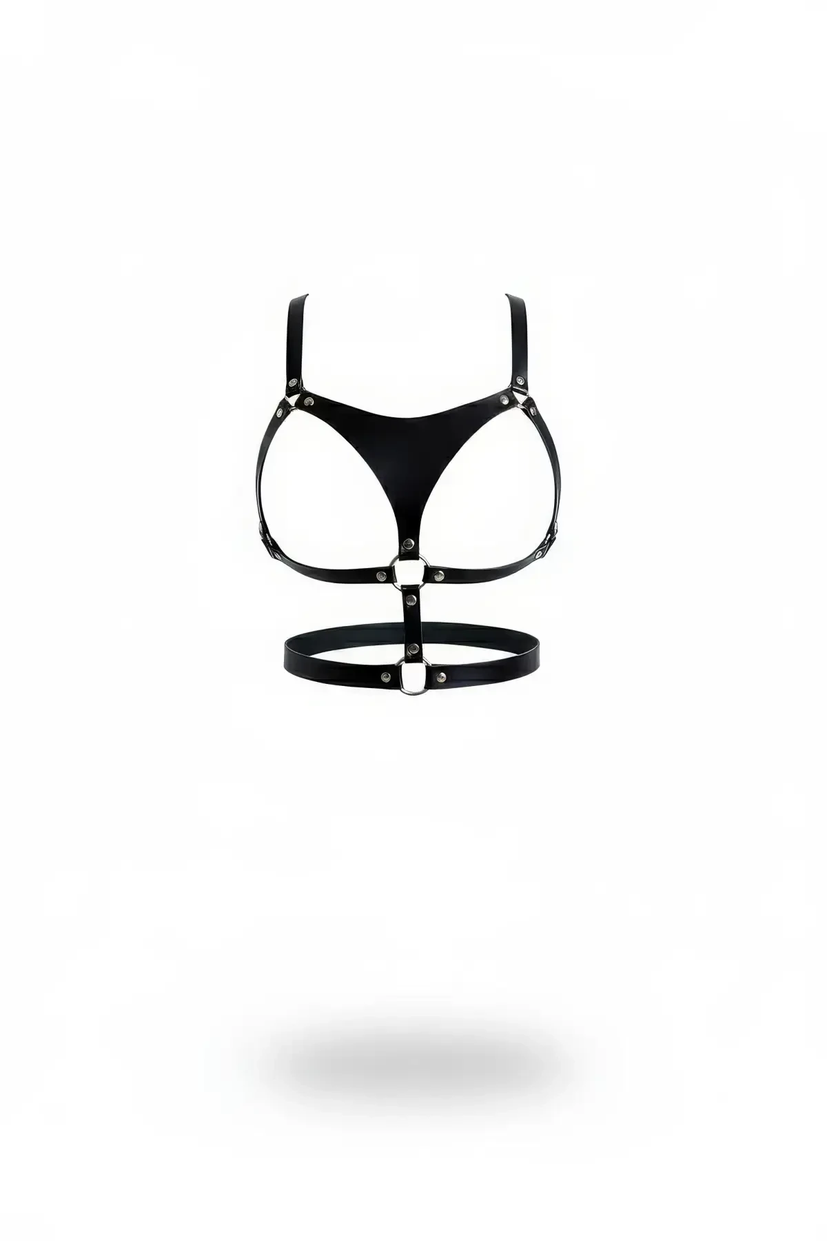 Black Chest Harness with Leather O-Ring Detail - APFT1388