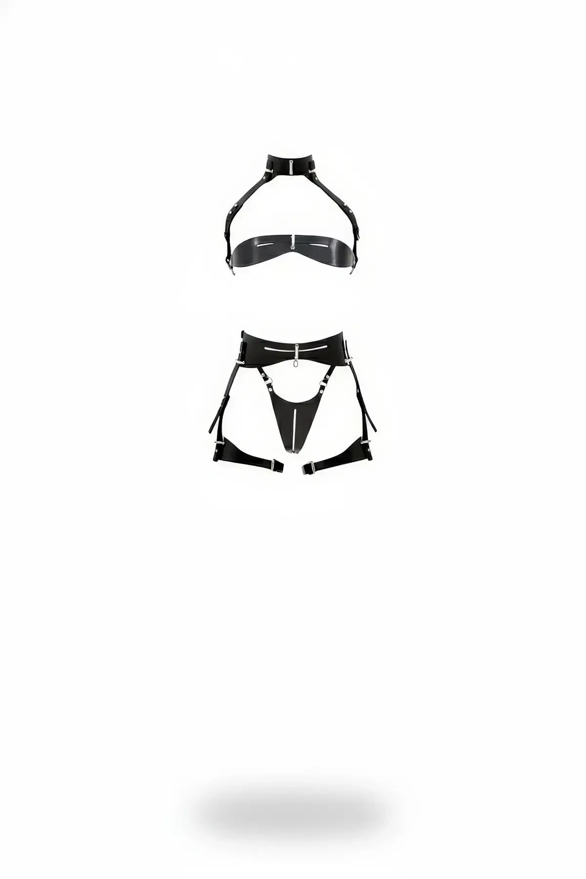 Black Chest Harness High Collar with Shiny Leather Buckle - APFT1405
