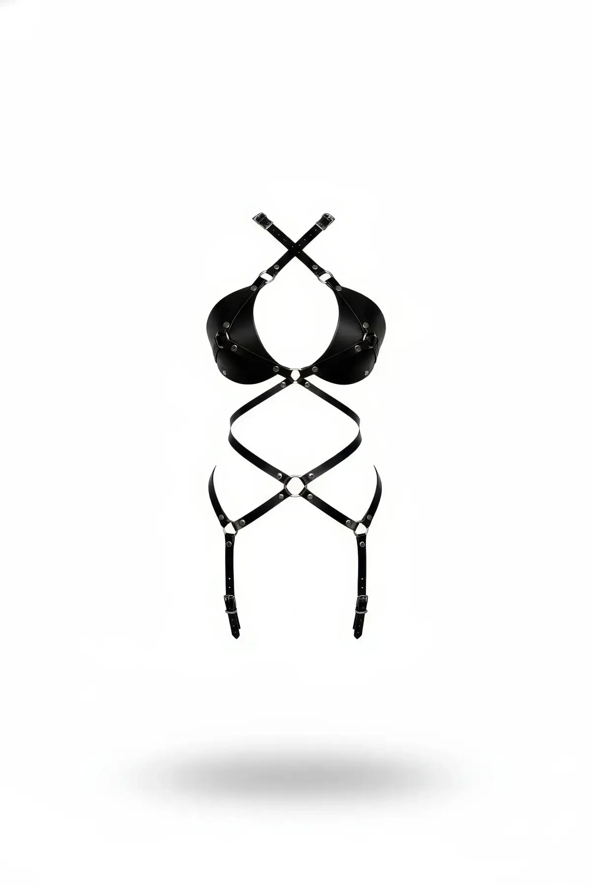Black Body Harness Leather Cross-Tied Full Body Accessory - APFT1409