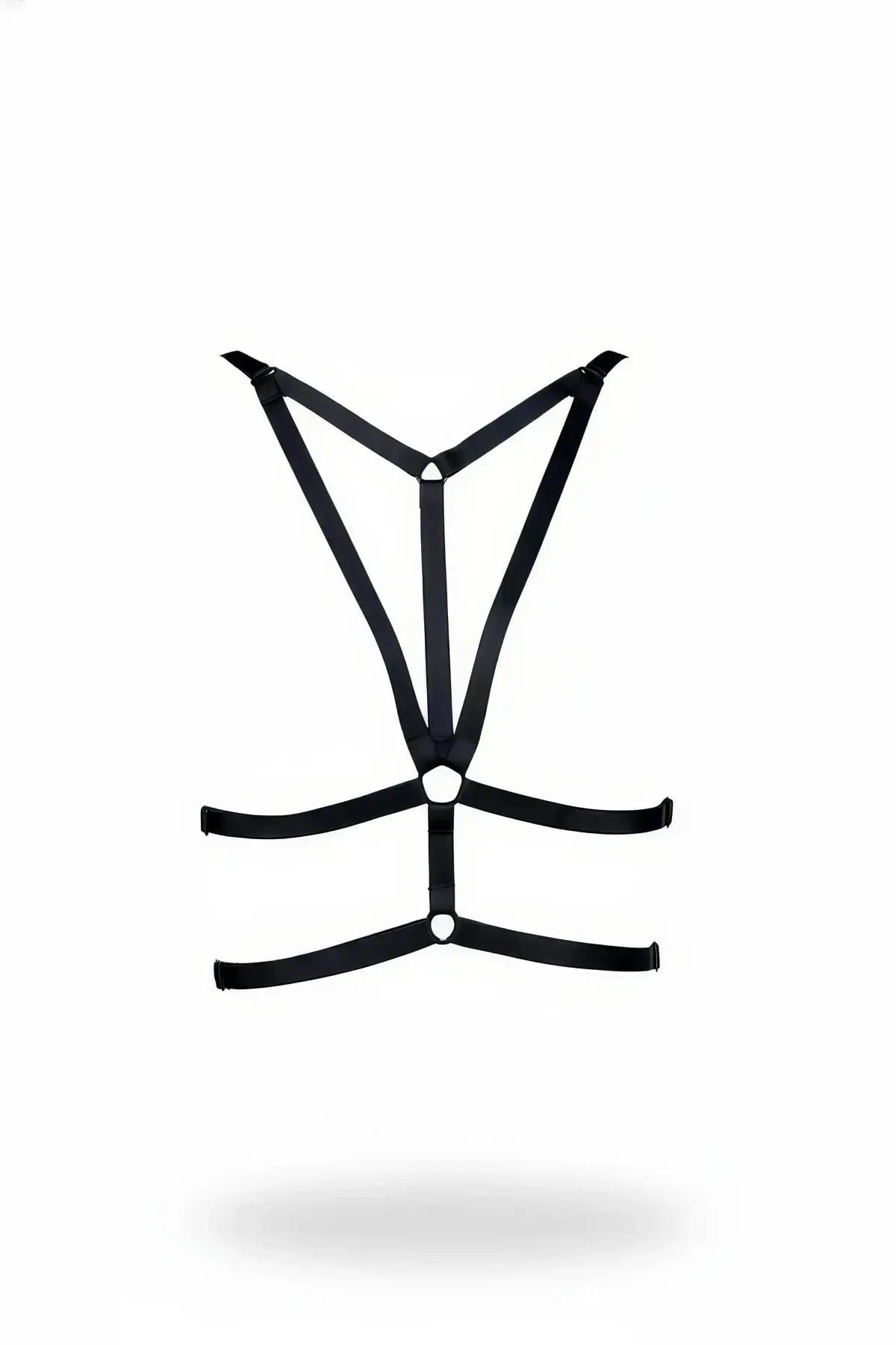 Black Chest Harness with Metal Ring Detail and Adjustable Band - APFT163