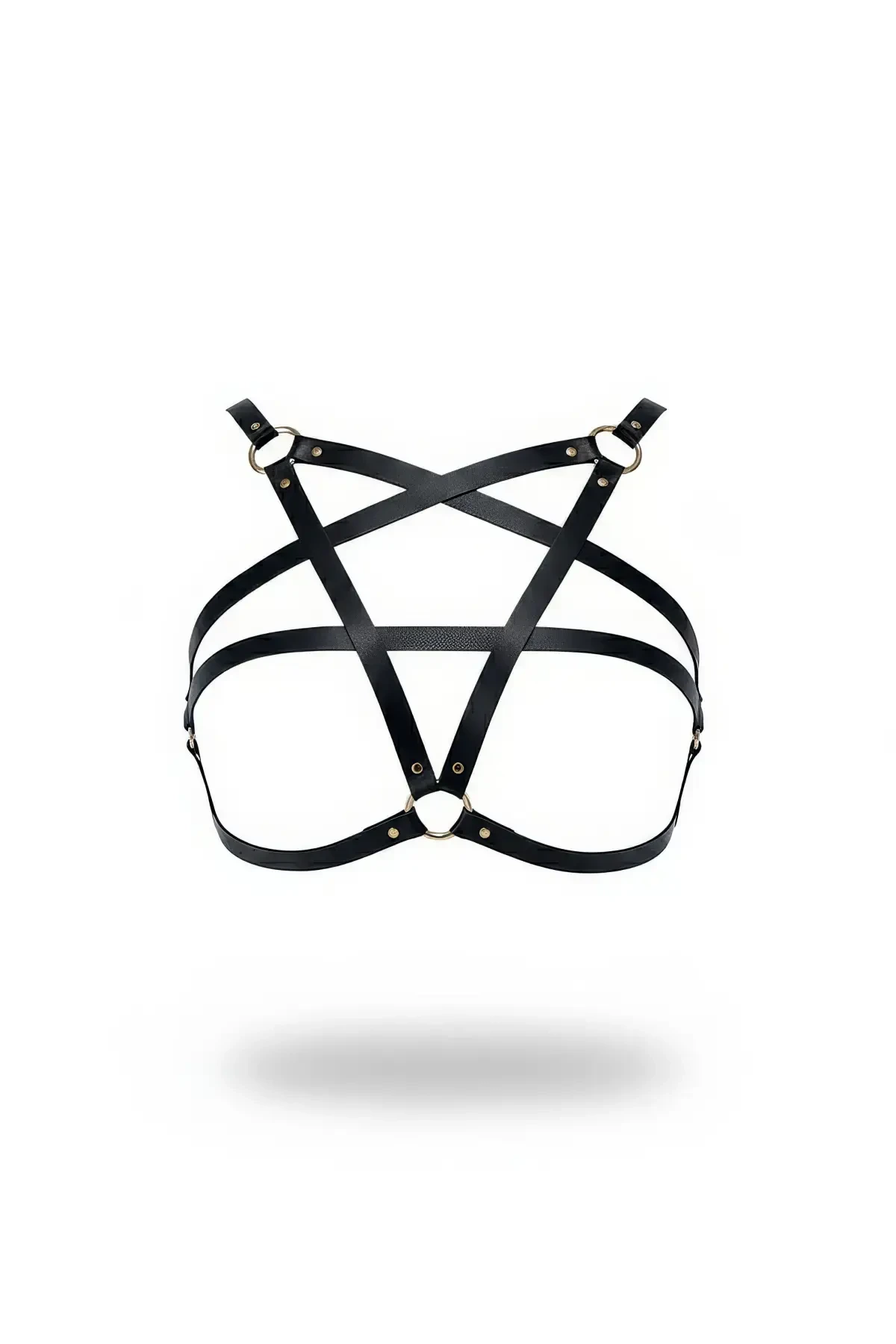 Black Chest Harness Star Detailed Faux Leather Body Accessory - APFT167