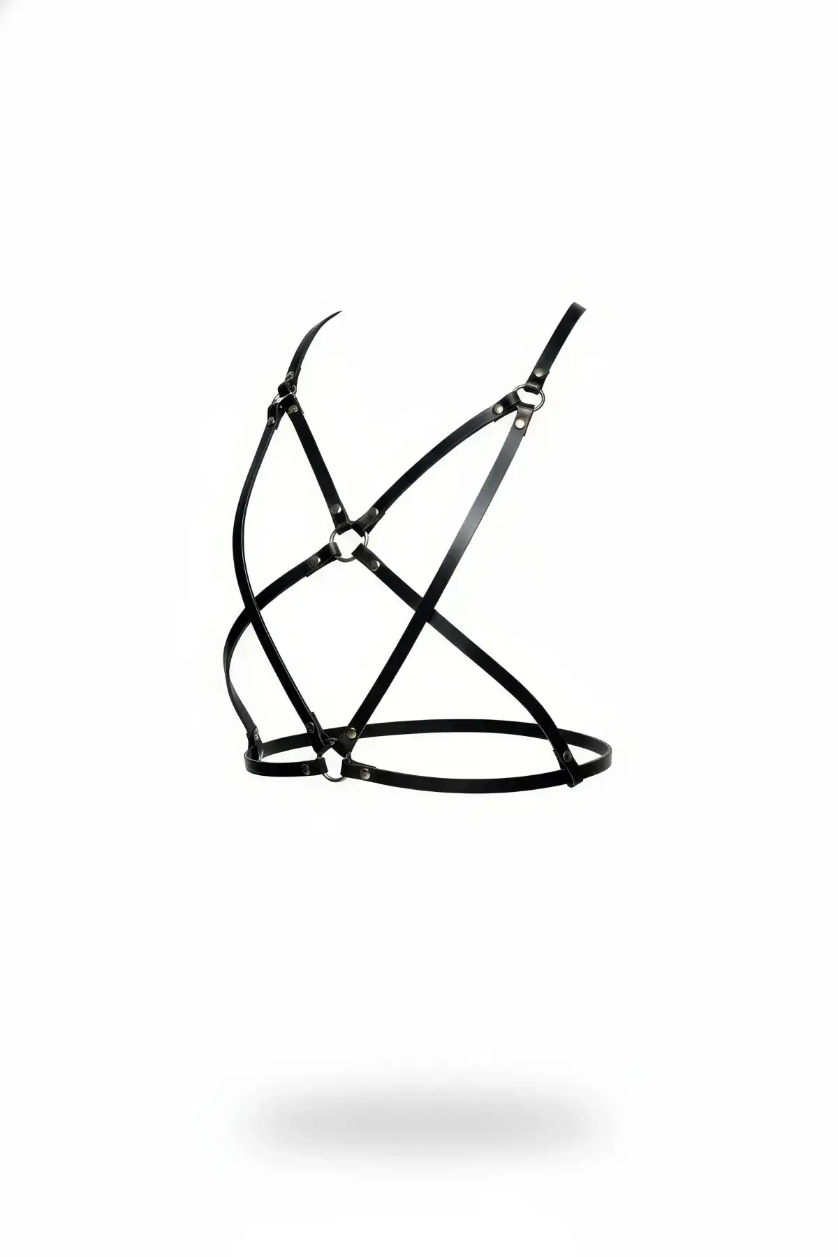 Black Chest Harness Leather with Adjustable Metal Ring - APFT181