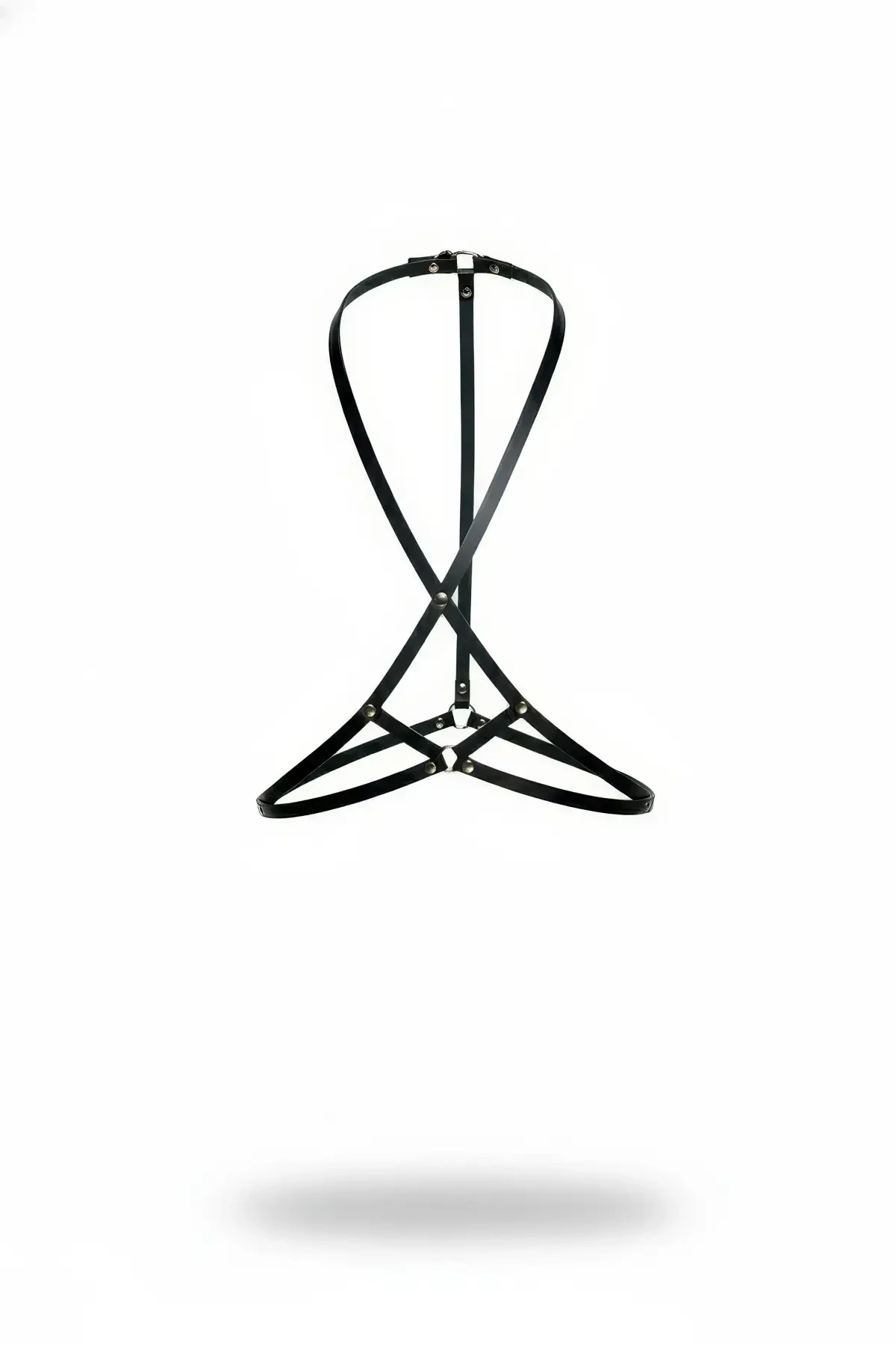 Black Chest Harness Leather Adjustable Body Accessory with Metal Detail - APFT183