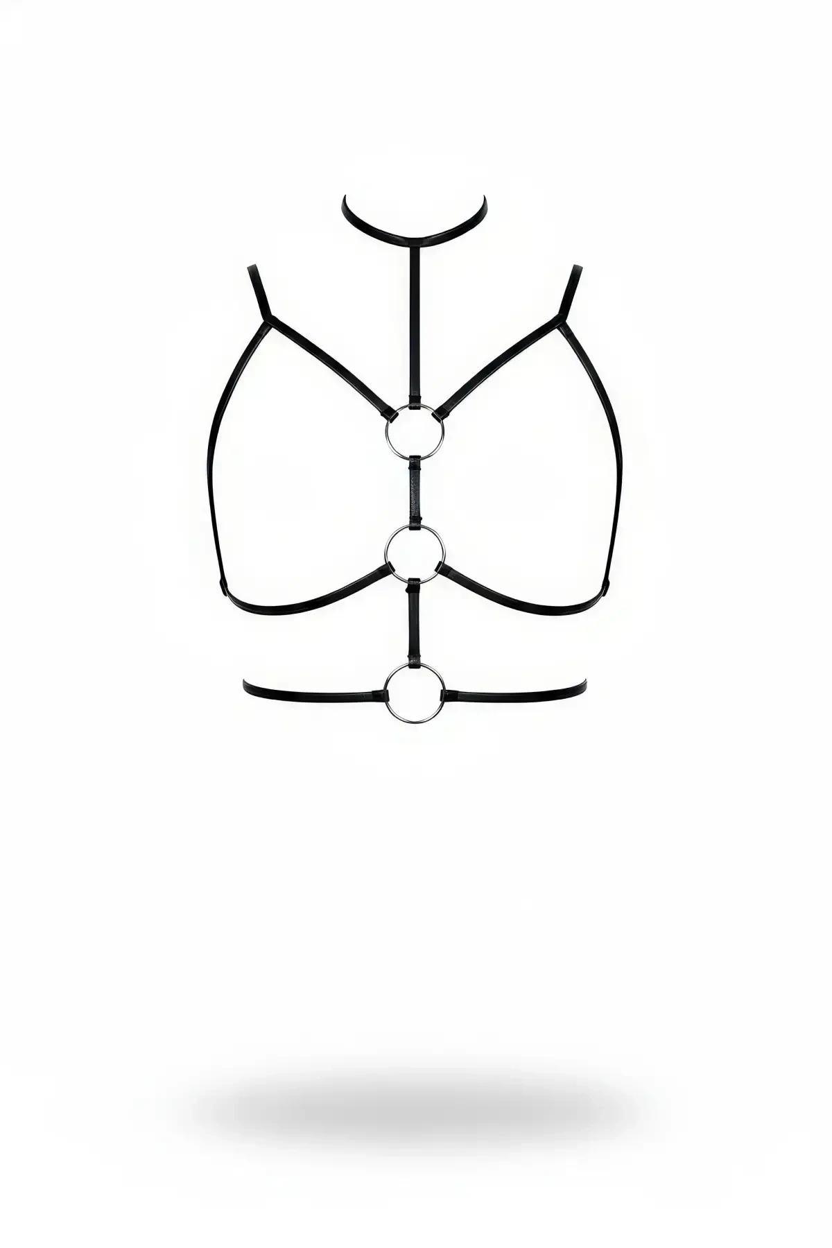 Black Chest Harness with Faux Leather Ring Detailed Neck Collar - APFT184