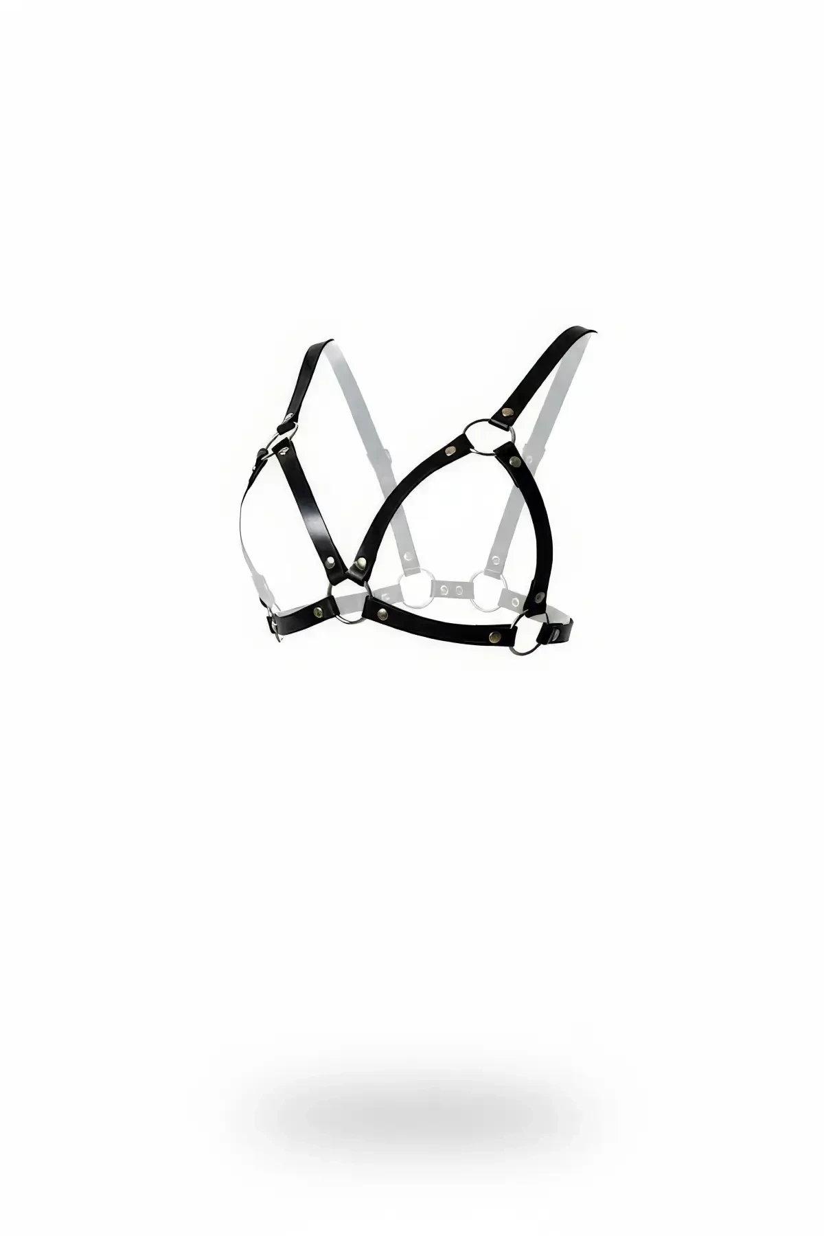 Black Chest Harness Faux Leather O-Ring Bralette - APFT190