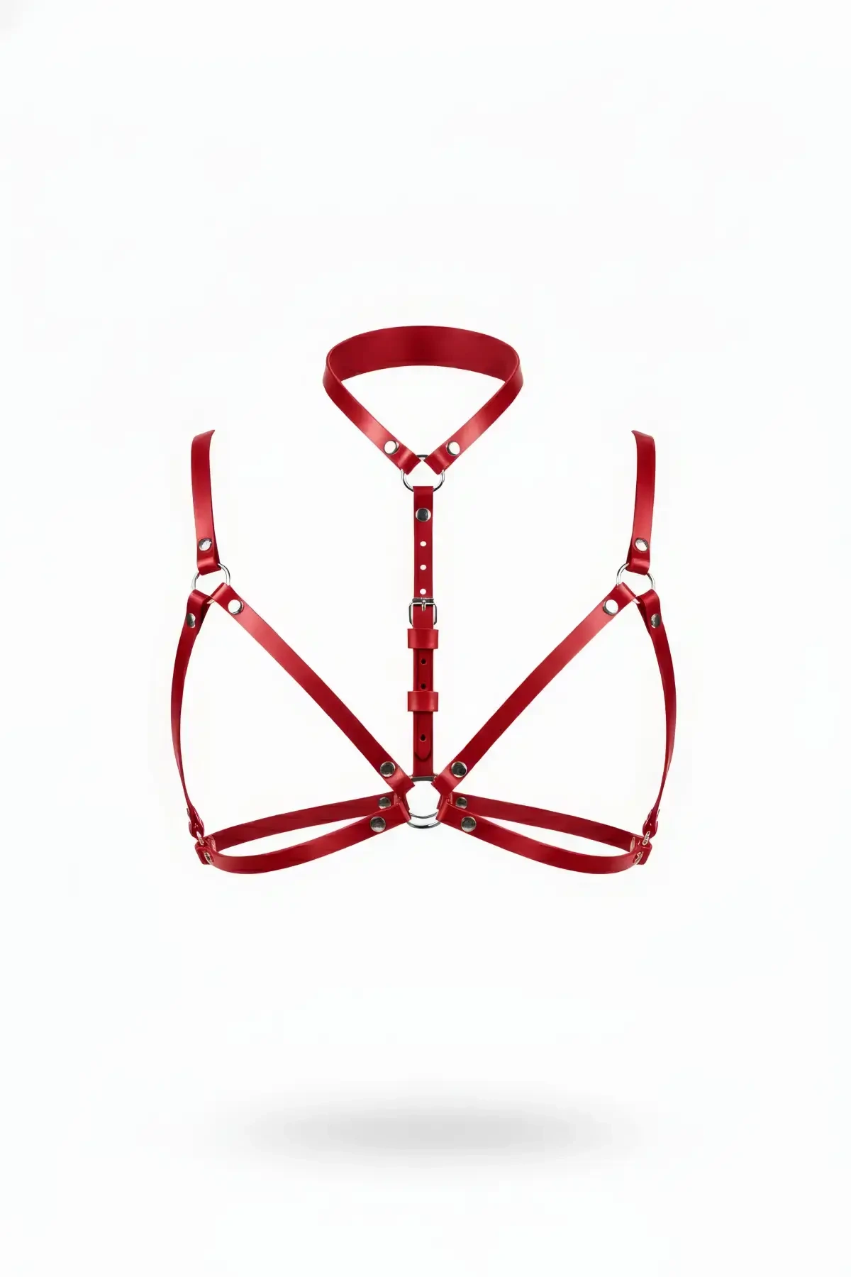 Red Chest Harness Leather Neck Collar with O Ring Detail - APFT197