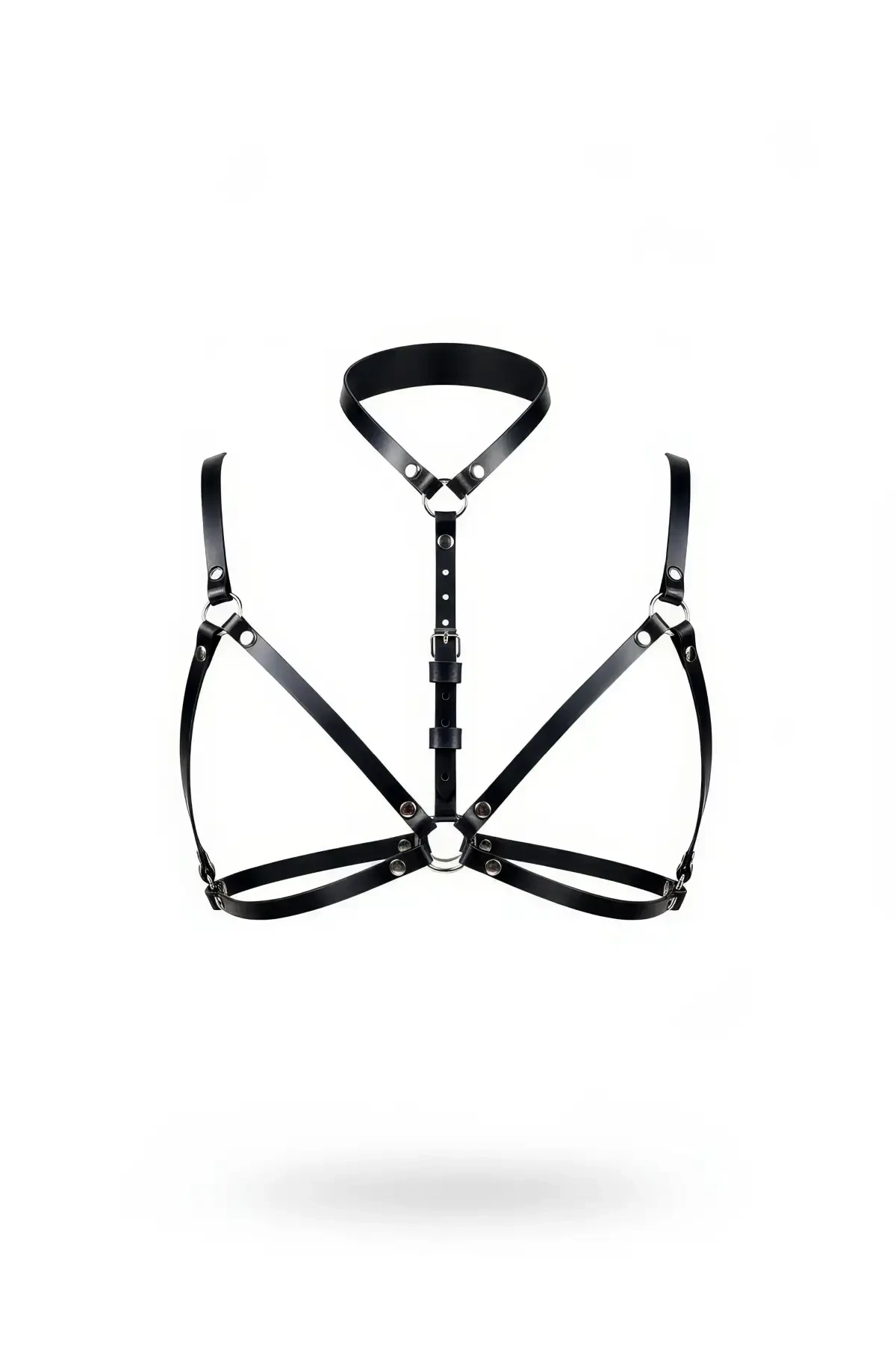 Black Chest Harness Leather High Collar with Ring Detail - APFT197