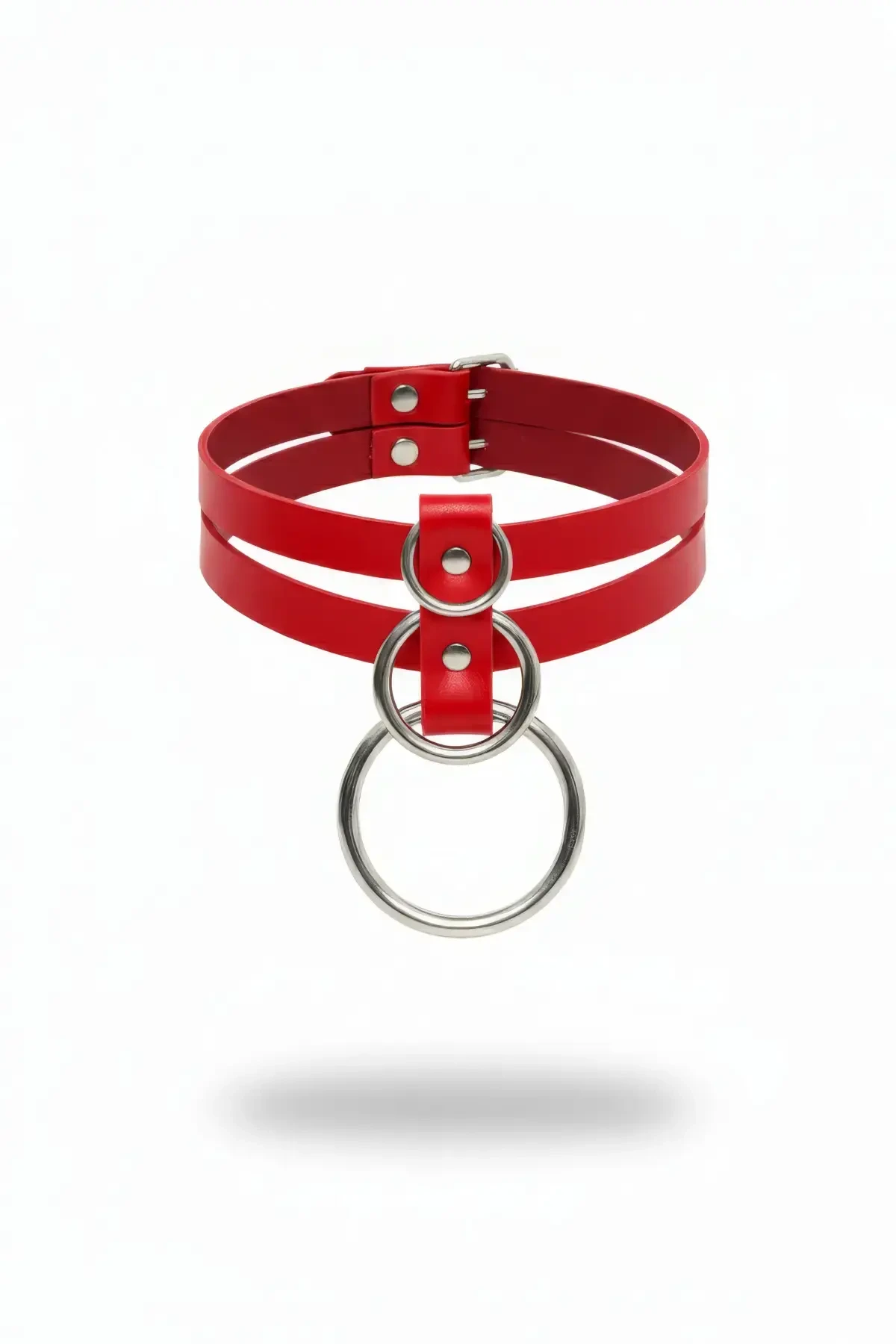 Red Choker Leather Double Row with Big Ring Detail - APFT223