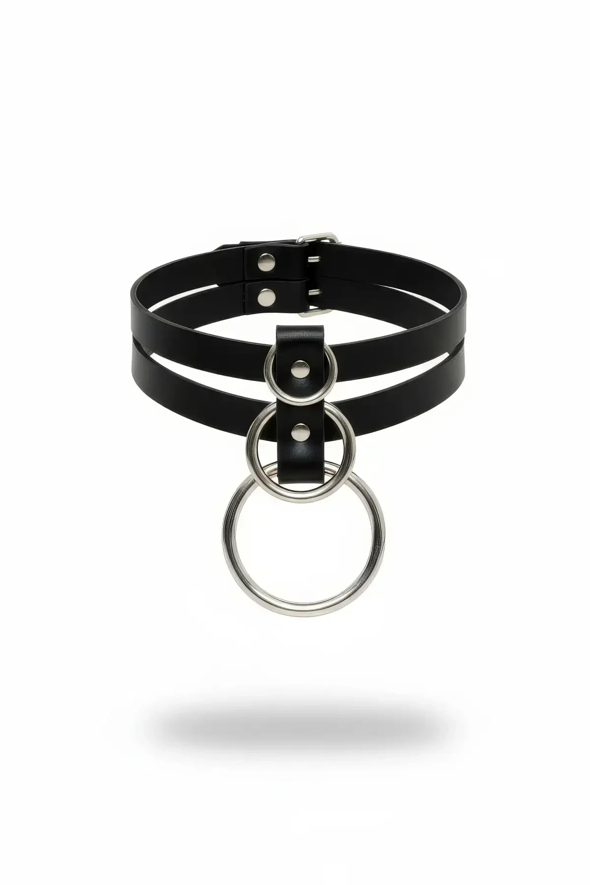 Black Choker with Double Band Faux Leather Buckle - APFT223