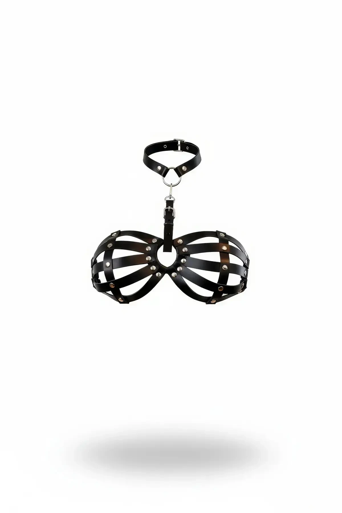 Black Chest Harness Cage Detailed Studded Neck Collar - APFT224